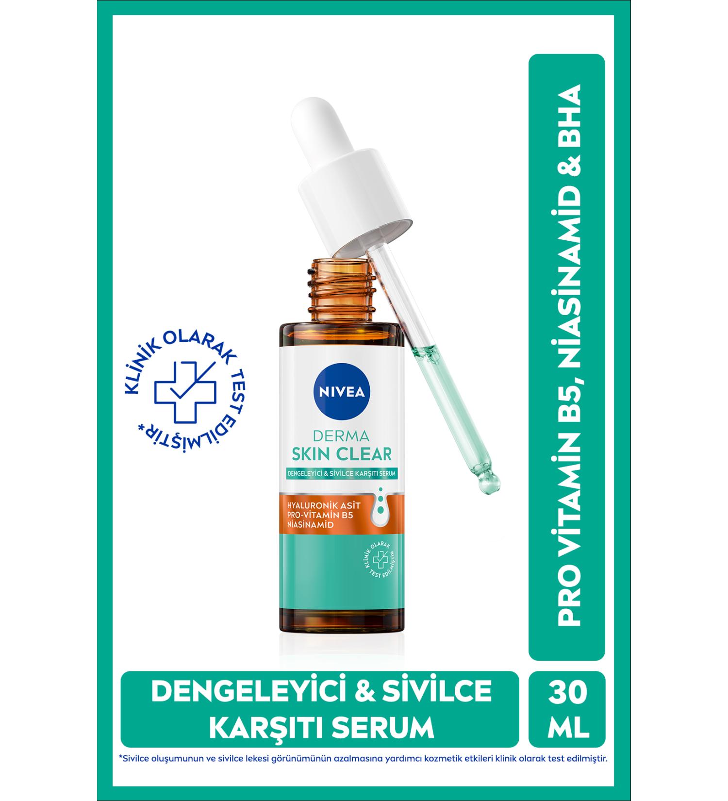 NIVEA Derma Skin Clear Balancing and Anti-Acne Serum 30ml Niacinamide Hyaluronic Acid Oily Skin - Buy Online on GoSupps.com