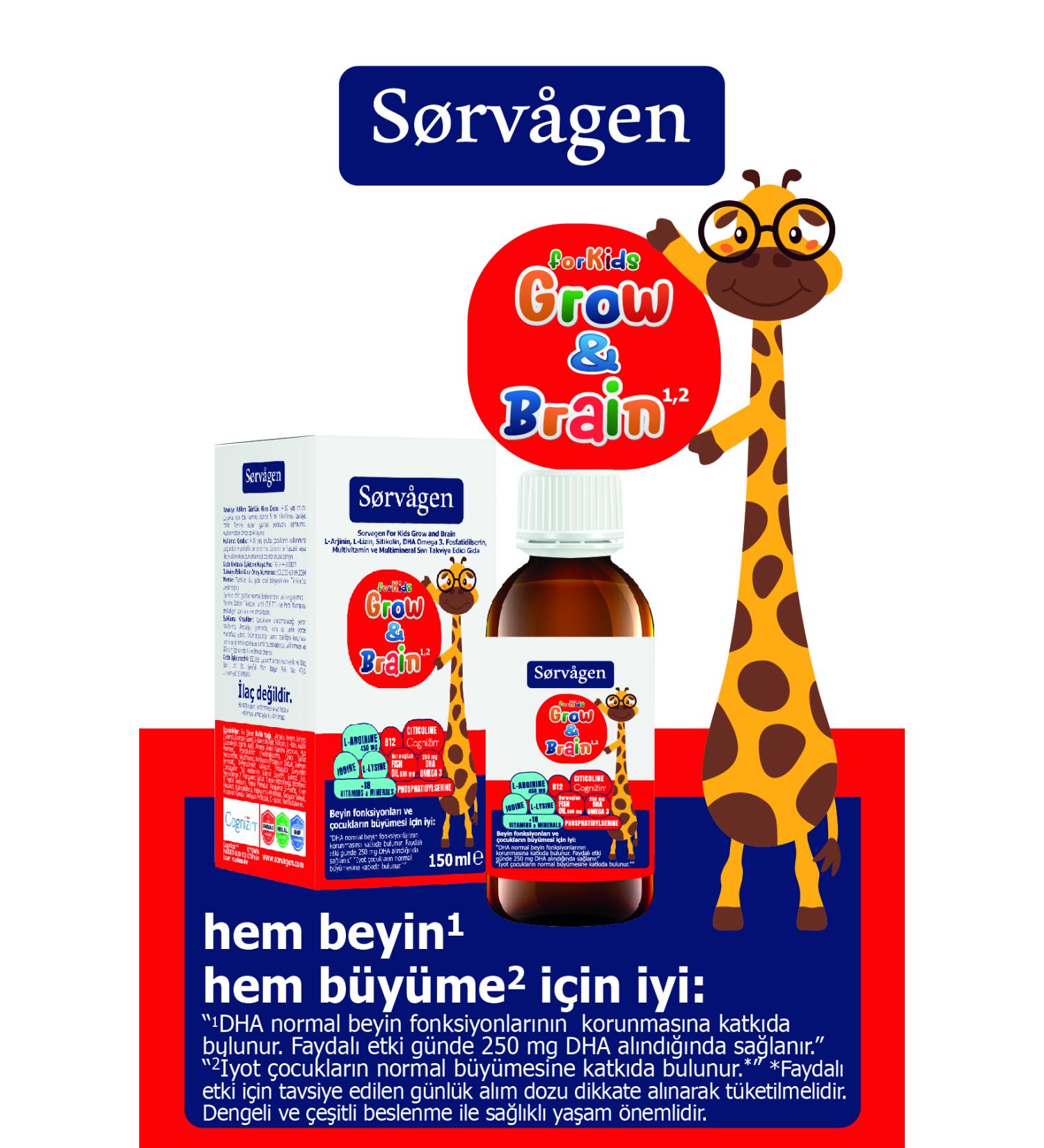 Sorvagen Grow&Brain L-arginine Citicoline Phosphatidylserine DHA Omega 3 B12 L-lysine Multi Vitamin - Buy Online on GoSupps.com