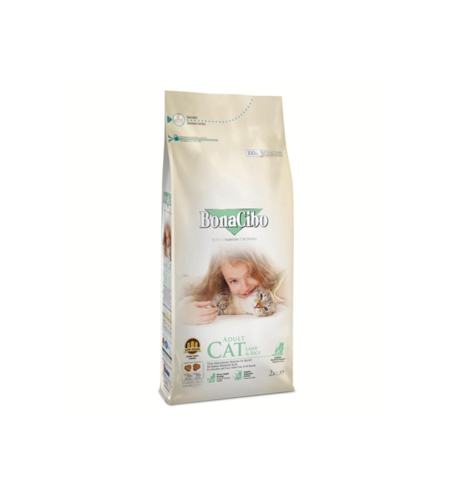 BonaCibo Adult Cat Lamb & Rice Lamb Meat and Rice Adult Cat Food 2 Kg