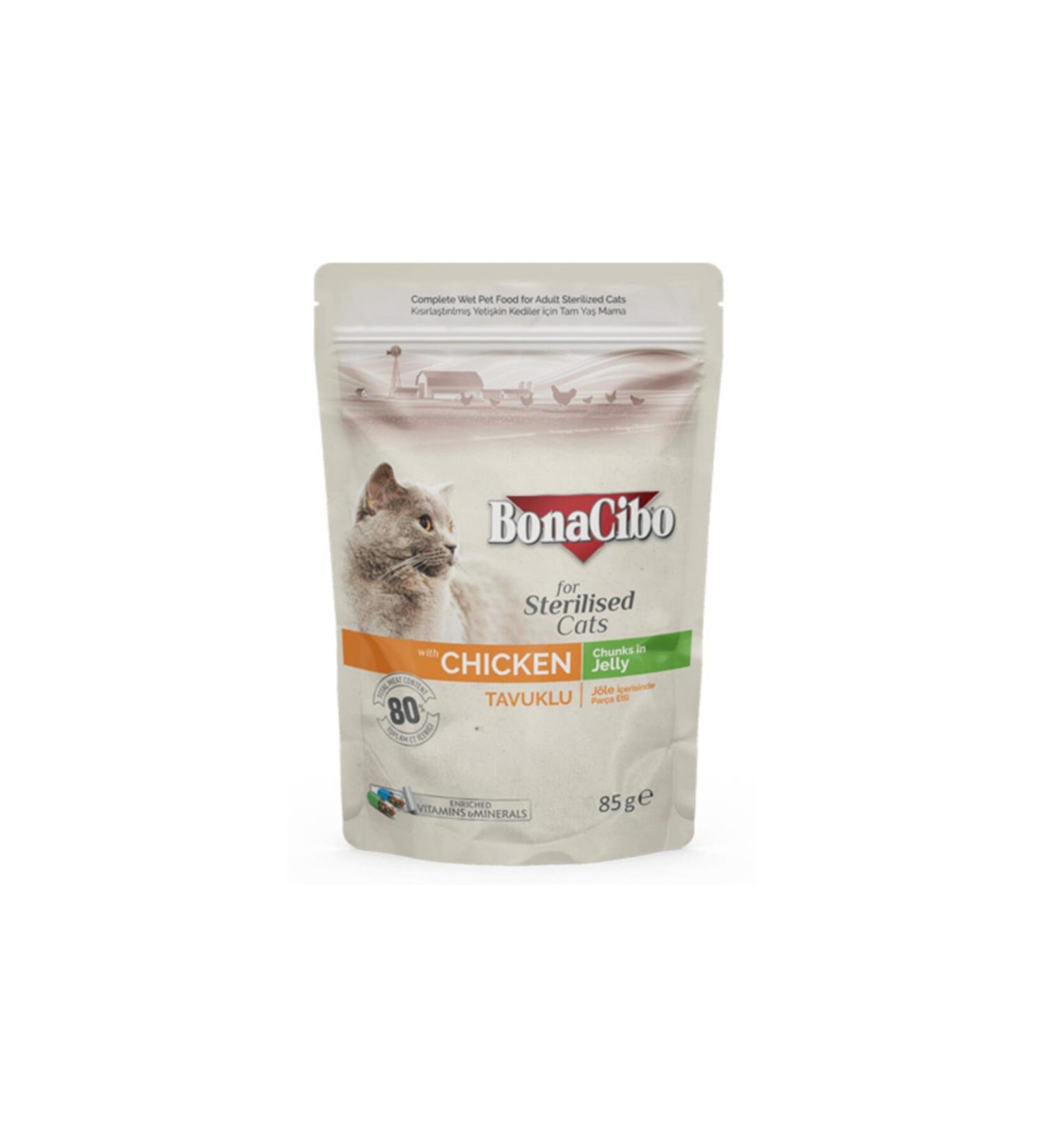 BonaCibo Jelly Chicken Pouch Sterilized Adult Cat Wet Food 85 gr X 12 Pieces