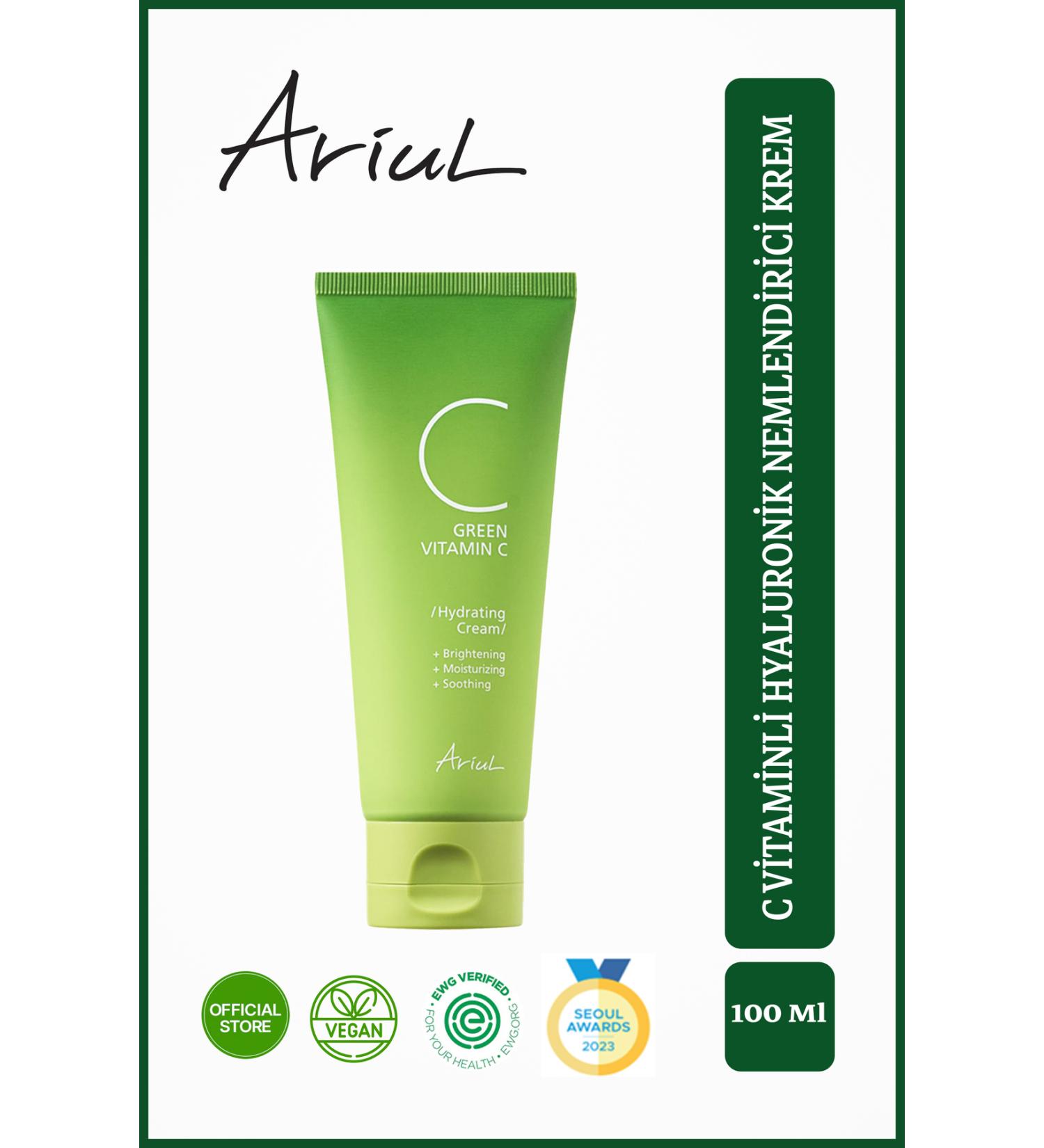 Ariul Green Vitamin C Face Cream 100 Ml | Moisturizing Tone Equalizing | 5 Ceramides 8 Hyaluronic Acid - Buy Online on GoSupps.com