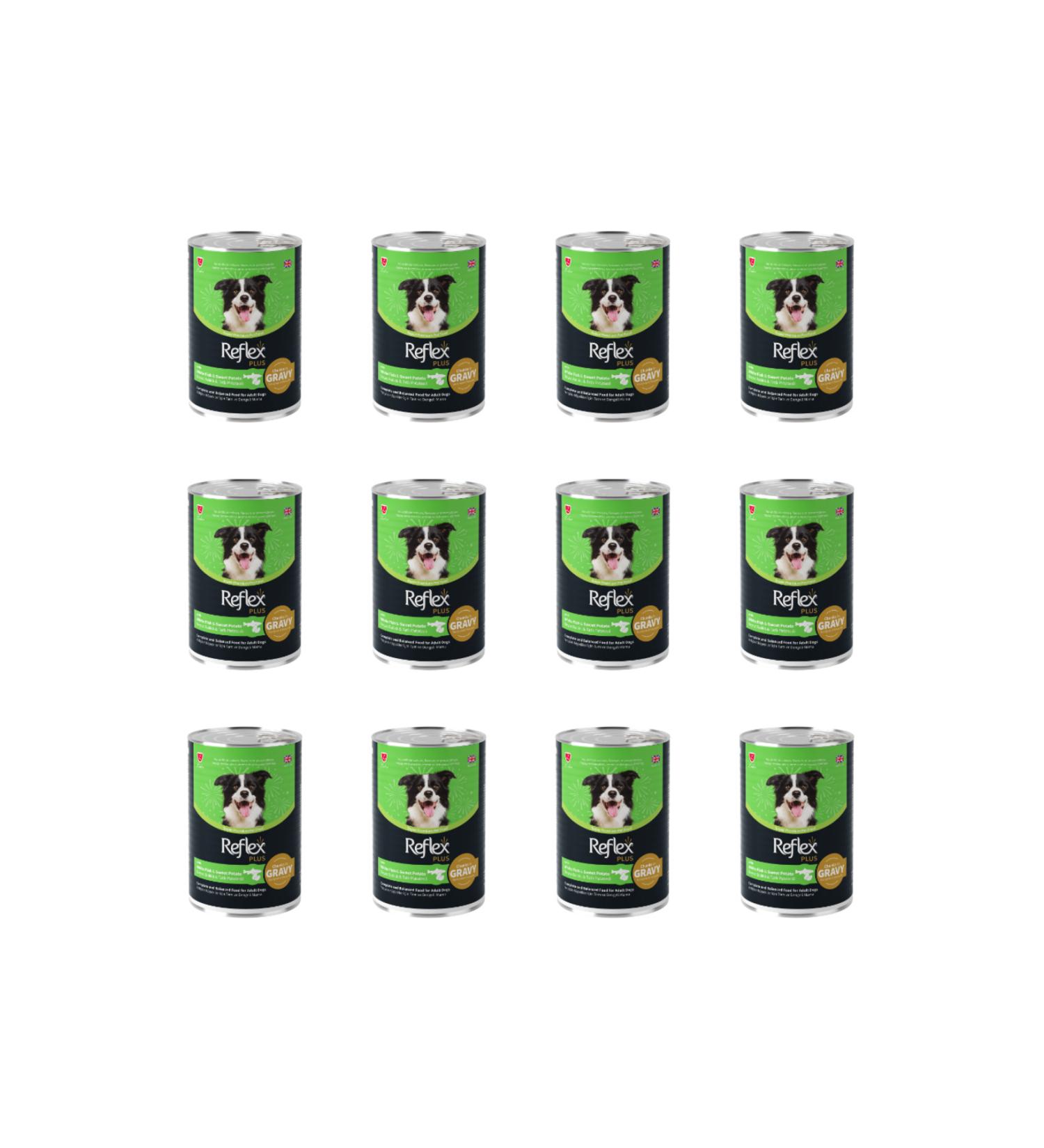 Reflex Plus Sauced White Fish and Sweet Potato Adult Dog Canned Food 400 Gr (12 Pieces)