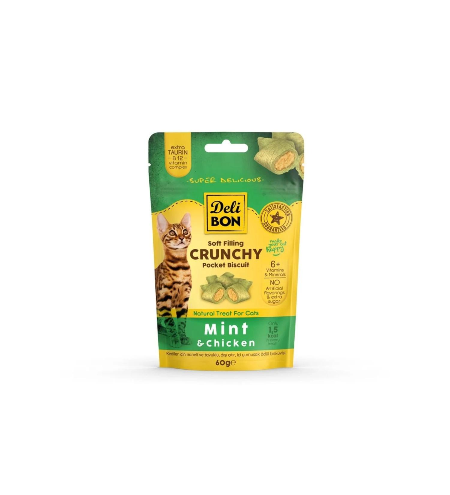 ak akoyunlu Deelibon Chrunchy Chicken and Mint Filled Cat Reward Biscuit 60 Gr