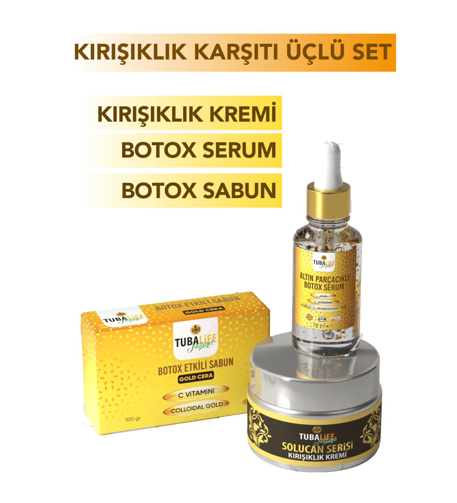 TUBALIFE 3-Piece Anti-Wrinkle Set - Wrinkle Cream Botox Effect - 24k Gold Particle Serum and Soap - Buy Online on GoSupps.com