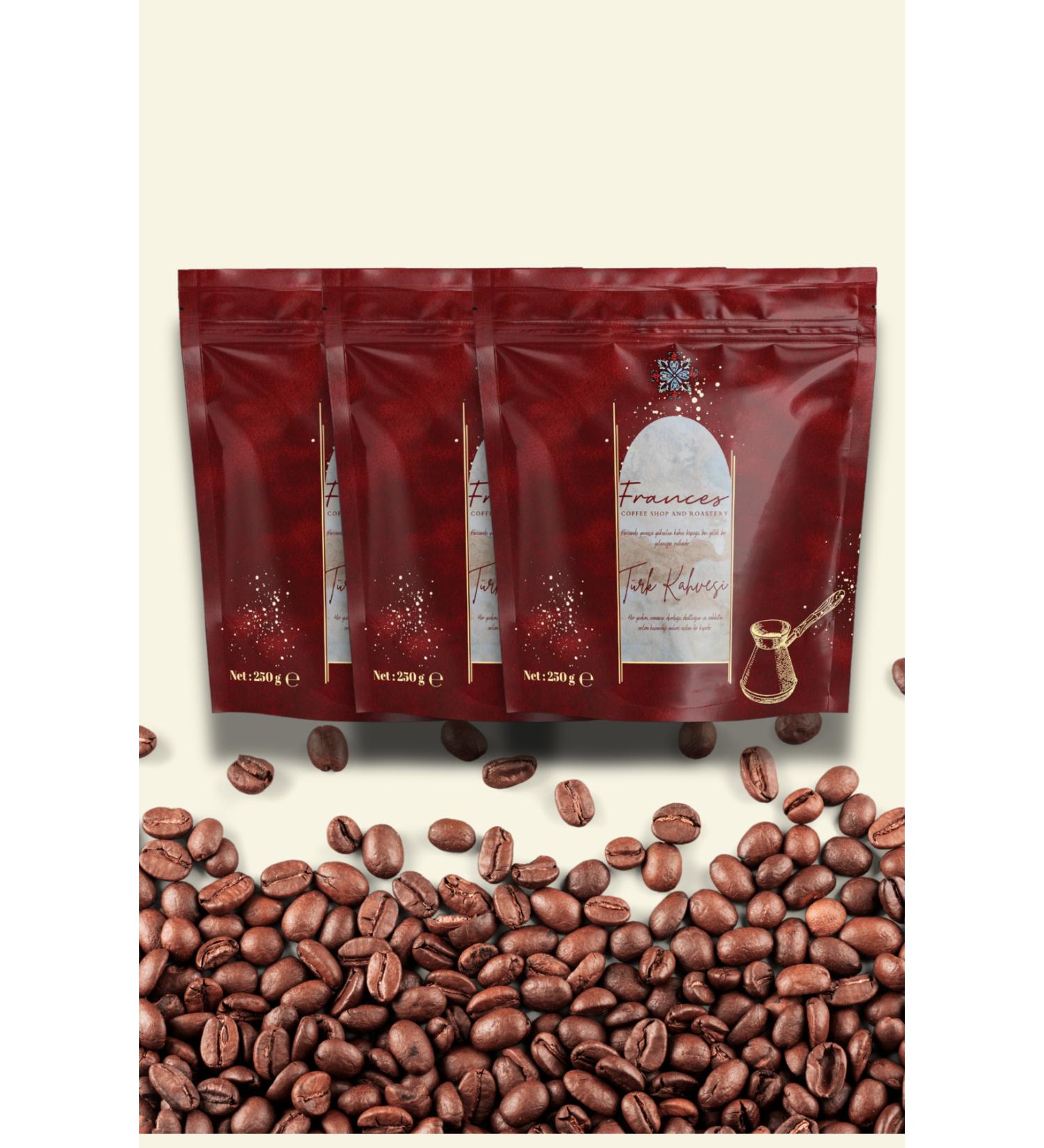 FRANCES 3-Piece Traditional Turkish Coffee Set | Intense and Velvety Taste | 250grx3