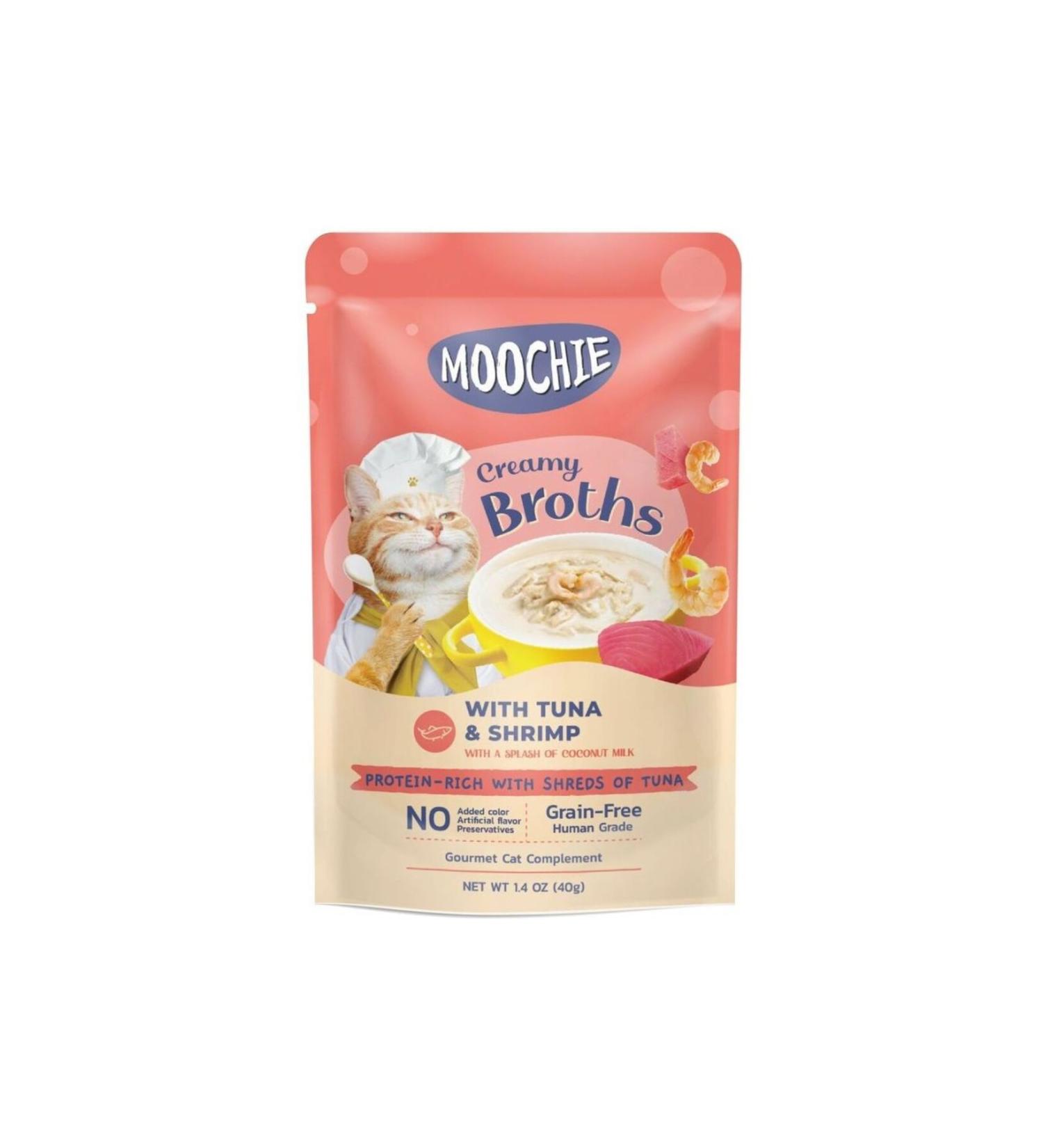 MOOCHIE Creamy Broth with Tuna and Shrimp 40g Bag Delicious and Nutritious Cat Food