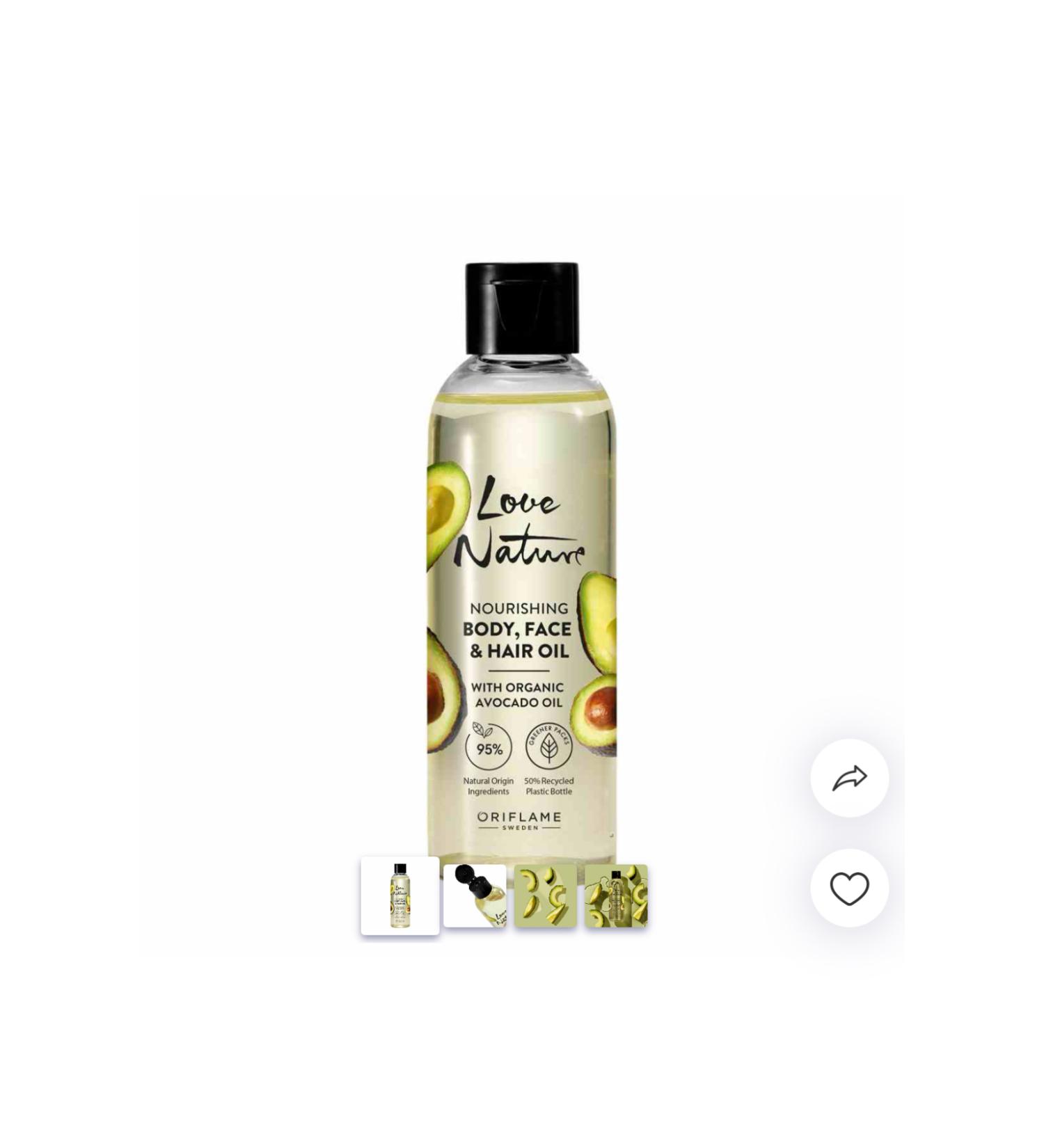 Oriflame Love Nature Nourishing Body Face and Hair Oil with Organic Avocado Oil