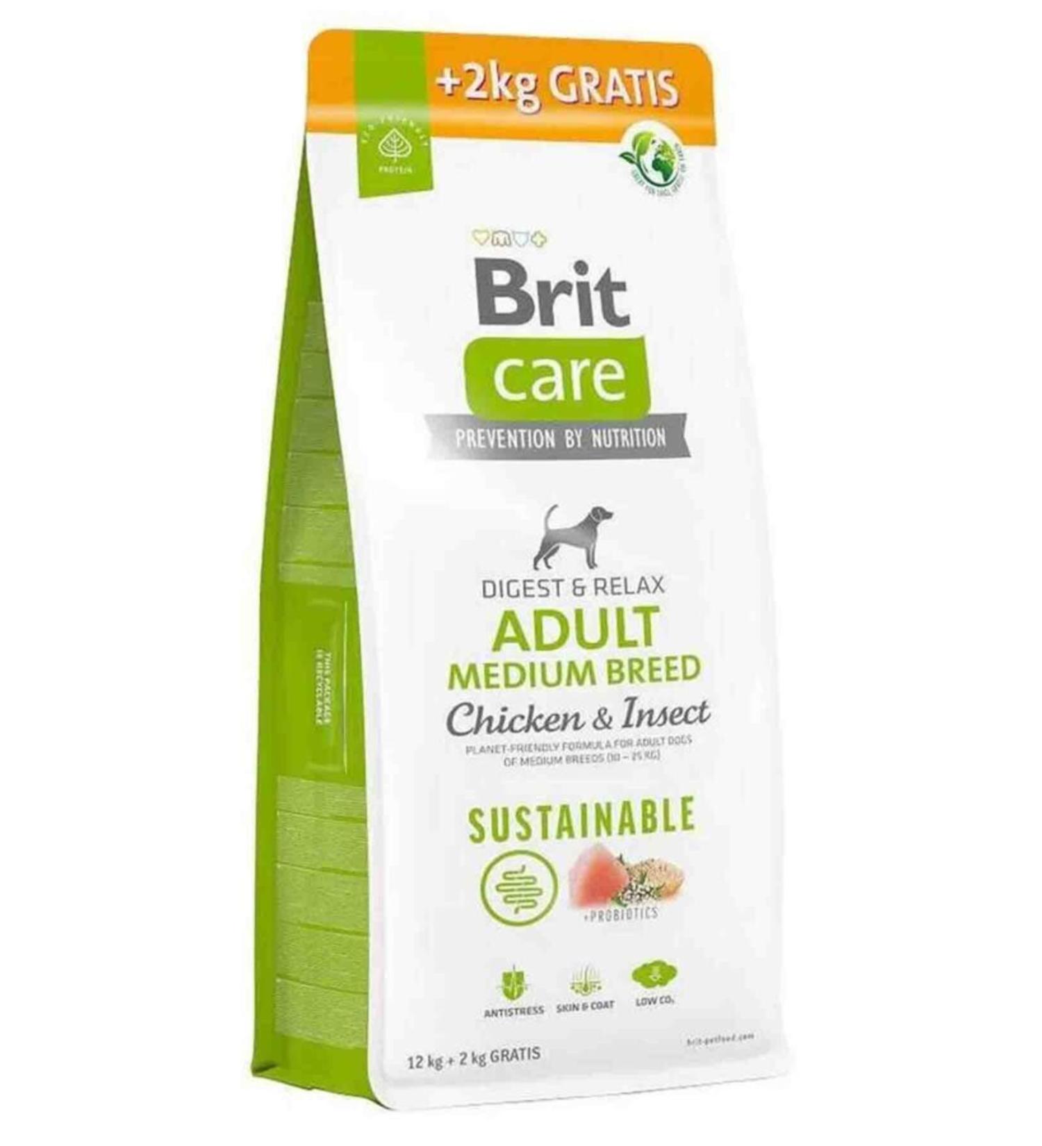 Brit Care Digest & Relax Chicken Larva Protein Medium Breed Adult Dog Food 12+2kg