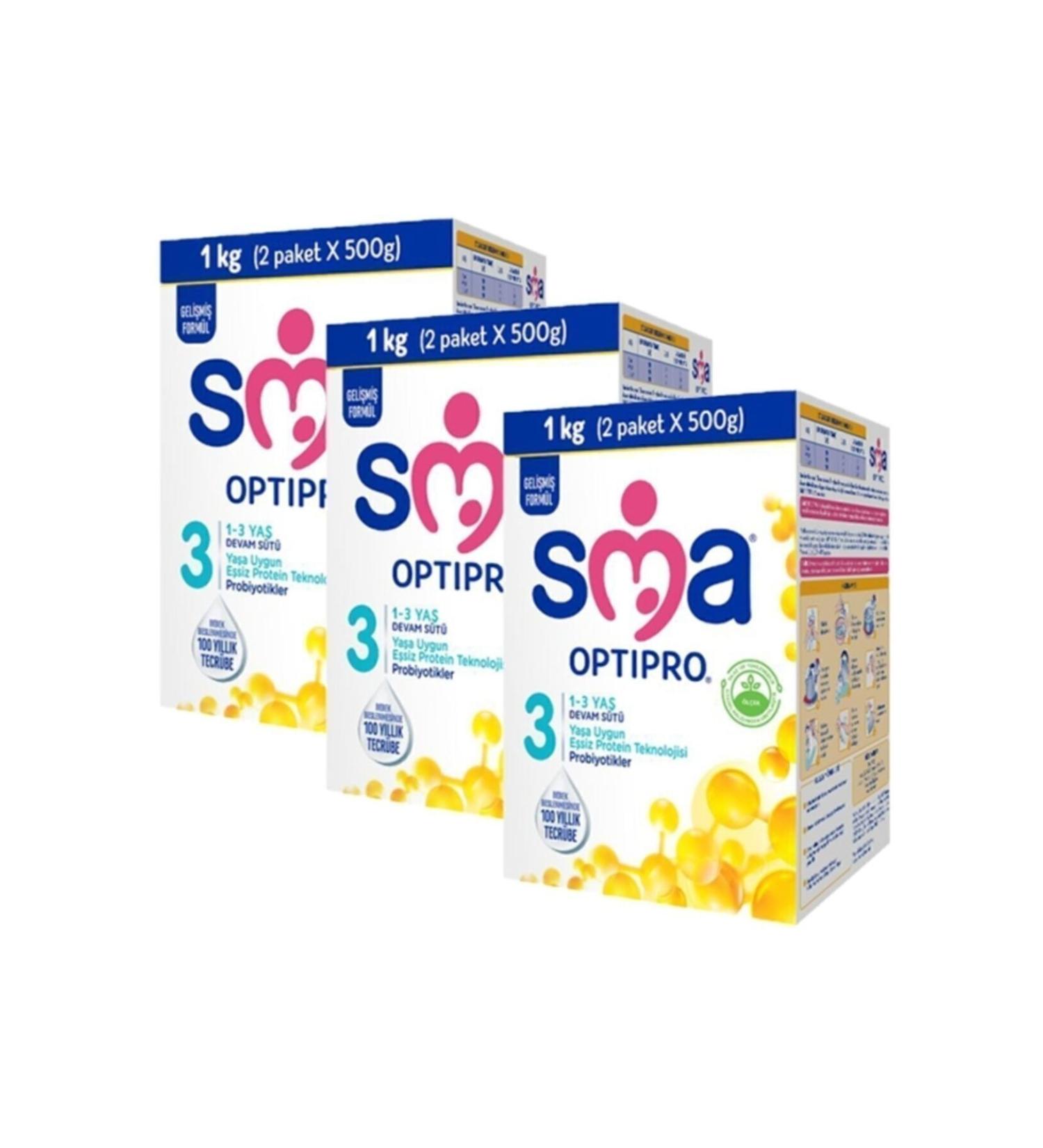 SMA Optipro Probiotic 3 1- 3 Years Follow-On Milk 1000 Gr X 3 Pieces
