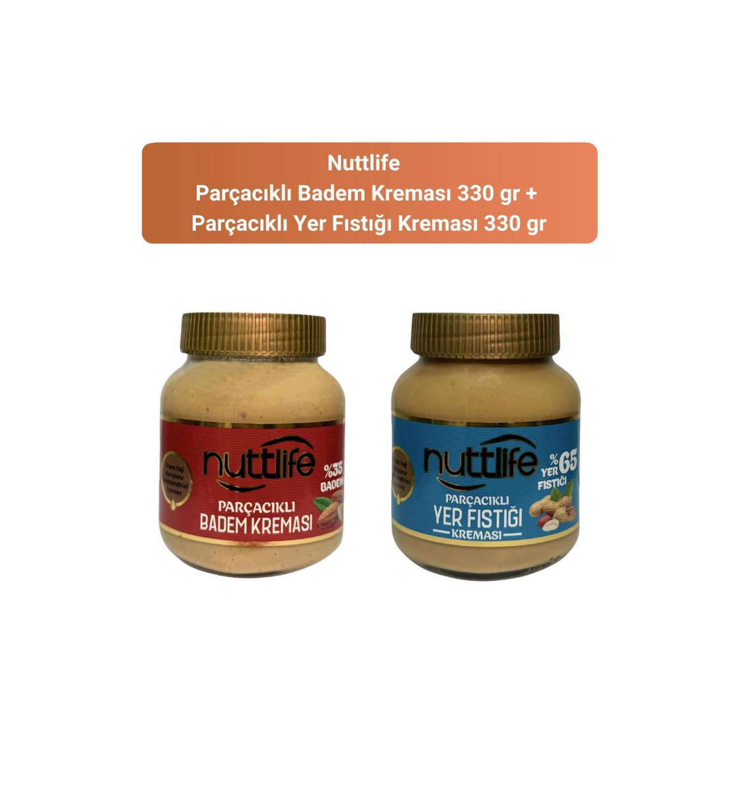 nuttlife Almond Cream with Chips 330 gr + Peanut Cream with Chips 330 gr