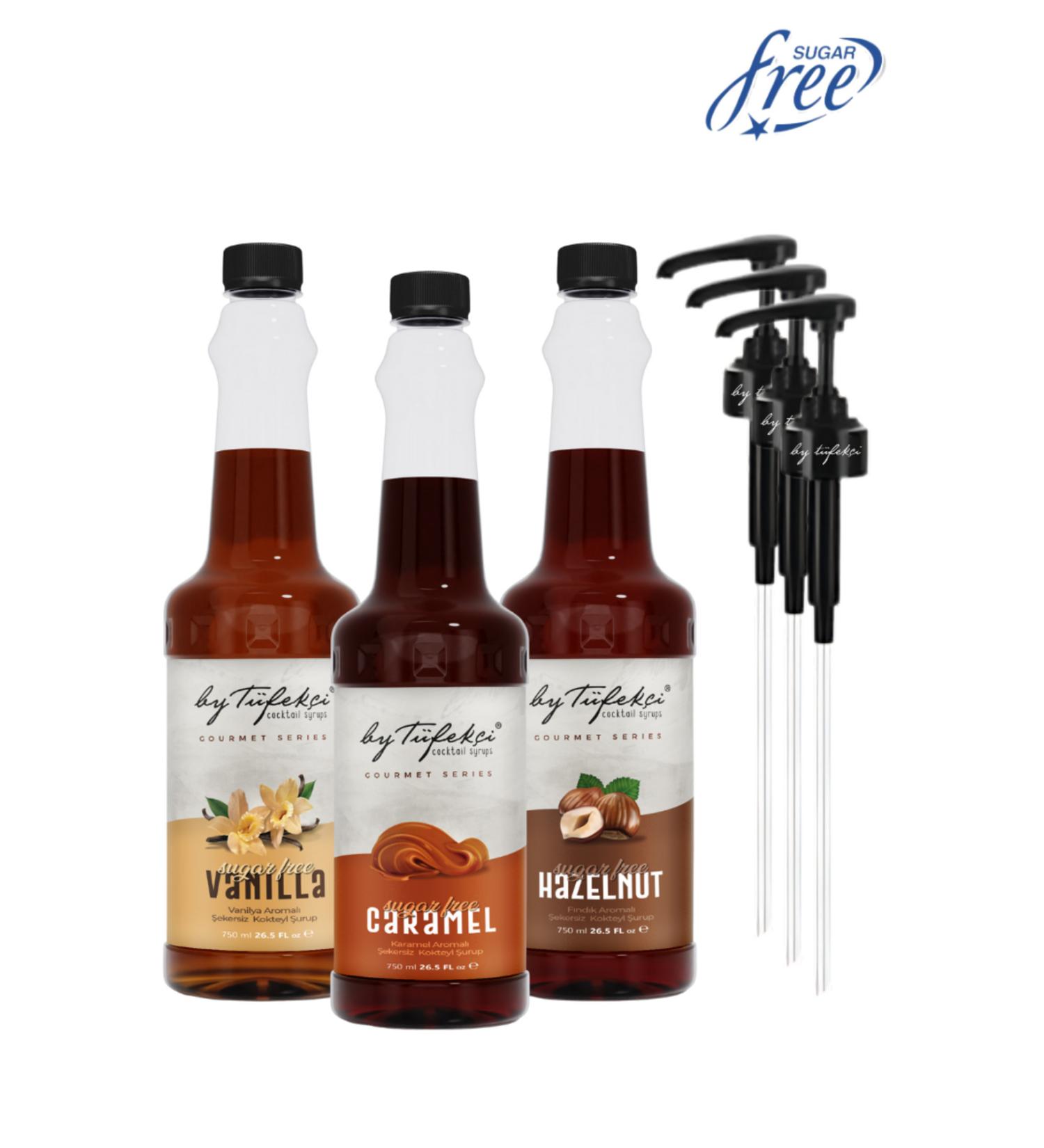 By T fek i Gourmet Series Advantageous Set Sugar-Free Caramel Vanilla Hazelnut Cake Coffee Syrup 3X750ml Natural Aroma - Buy Online on GoSupps.com