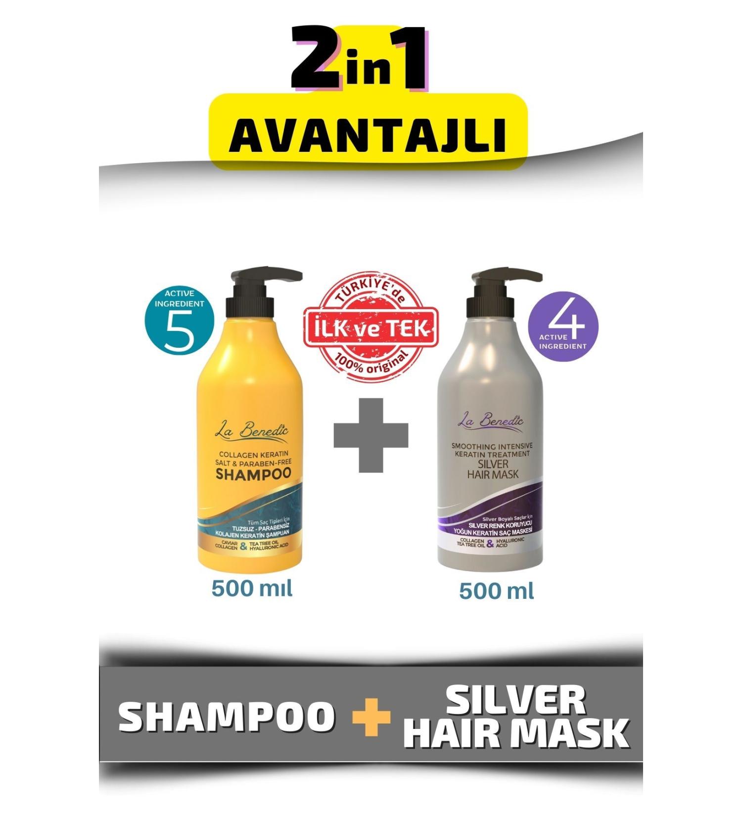 La Benedic ADVANTAGEOUS DUAL Silver Mask & Collagen Keratin Salt & Paraben Free Repair Shampoo 500ml - Buy Online on GoSupps.com