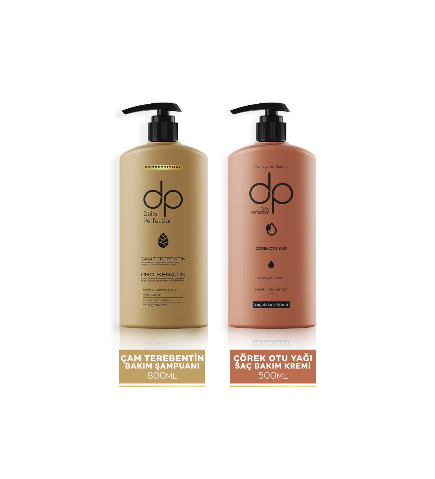 DP Daily Perfection Shampoo Pine Turpentine 800 ml & Hair Conditioner Black Cumin Oil 500 ml - Buy Online on GoSupps.com