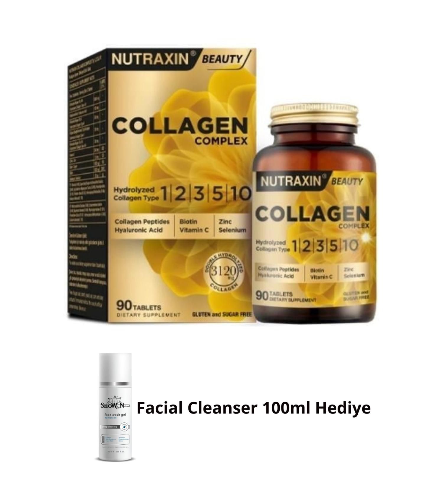 Nutraxin Collagen Complex 90 Tablets (Type 1-2-3-5-10 Hyaluronic Acid Biotin Zinc Vitamin C Copper Selenium) - Buy Online on GoSupps.com