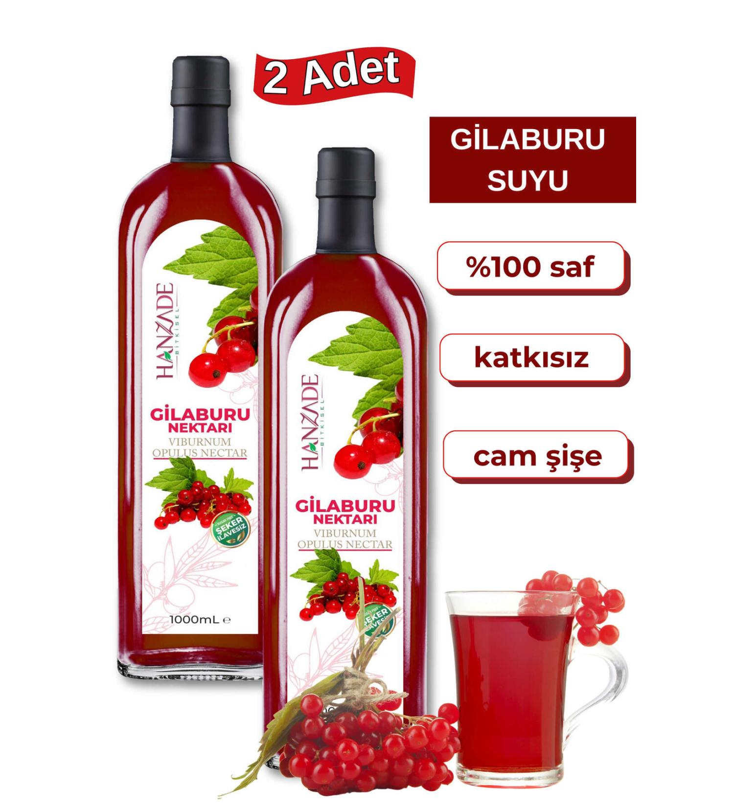 Hanzade Herbal Gilaburu Juice Nectar 1 Liter x 2 Pieces No Sugar Added Glass Bottle - Buy Online on GoSupps.com