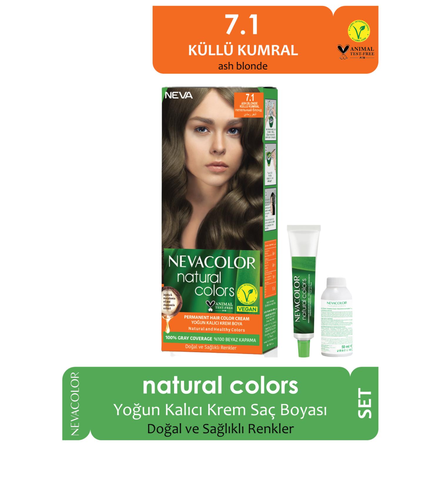 Neva Color Nevacolor Natural Colors 7.1 Ash Blonde - Permanent Cream Hair Dye Set
