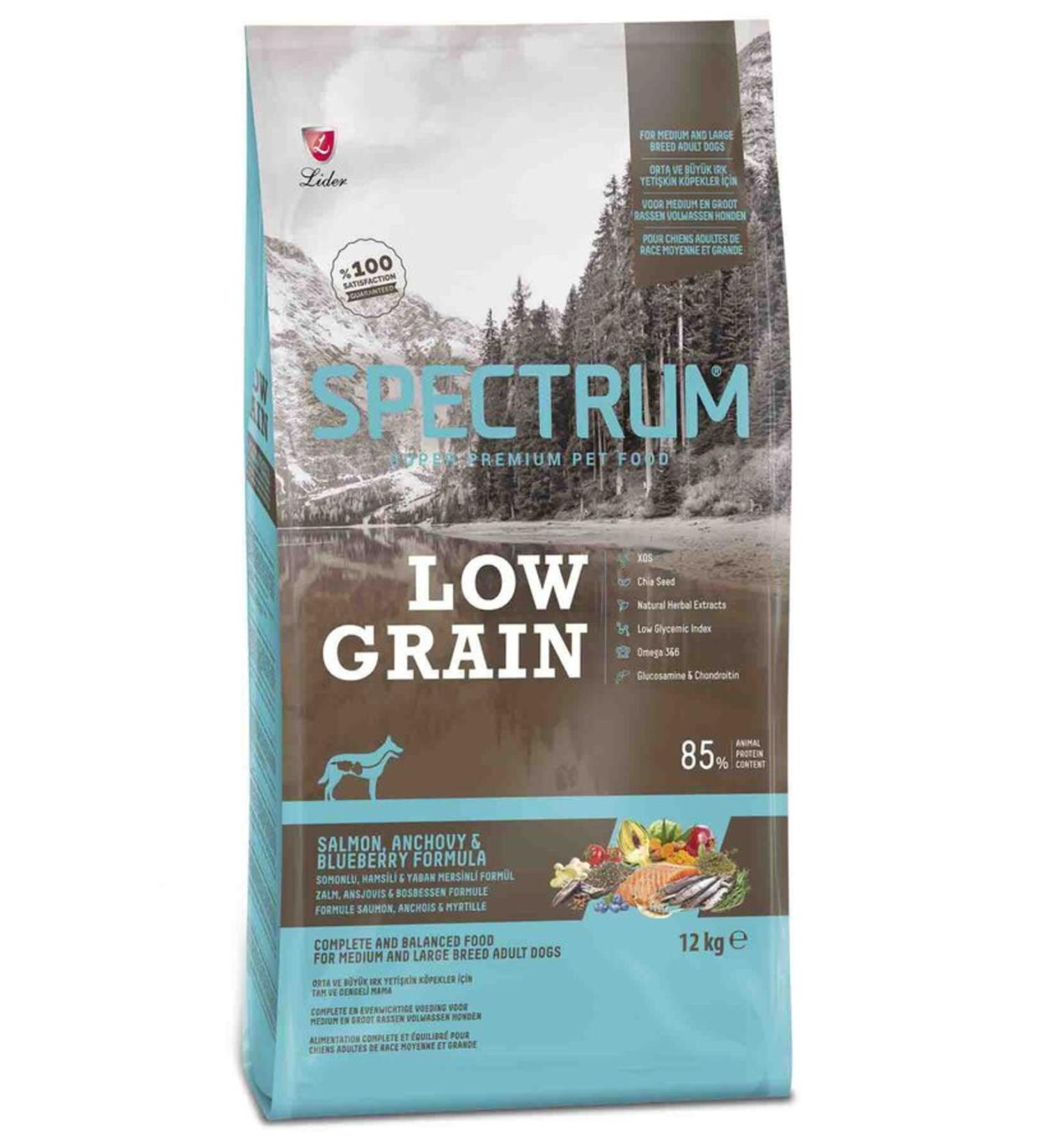 Spectrum Low Grain Salmon Anchovy Blueberry Medium and Large Breed Adult Dog Food 12kg