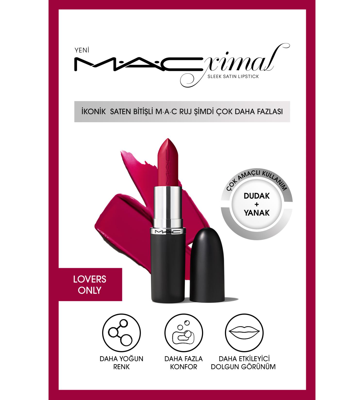Mac MACximal Sleek Satin Lipstick Iconic Satin Finish Lipstick-LOVERS ONLY 3.5GM - Buy Online on GoSupps.com