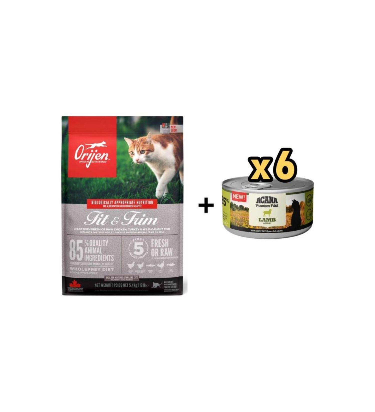 Orijen Fit&Trim Light Grain-Free Cat Food for Overweight Cats 5.4 kg + 6 Pieces Acana Premium K