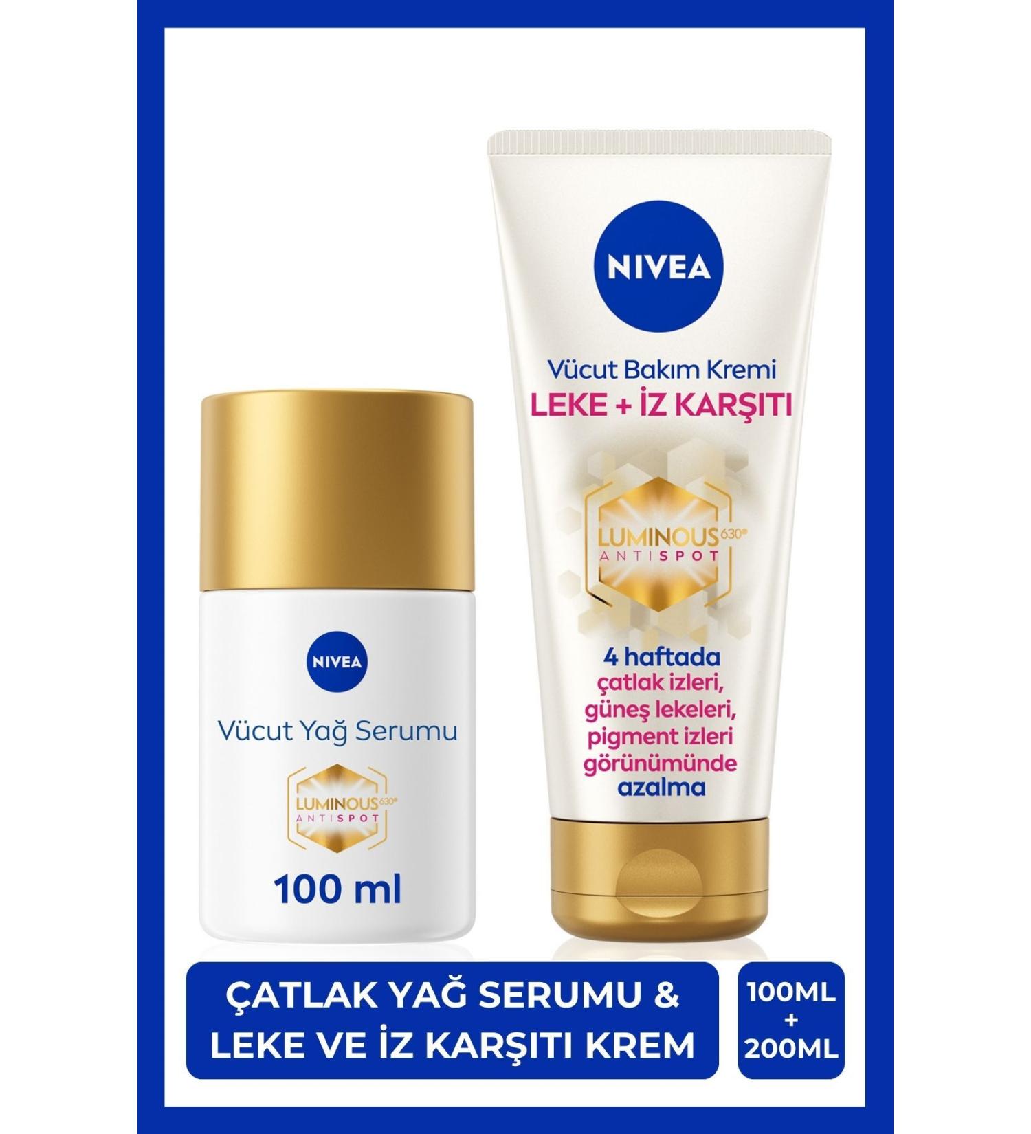 NIVEA Luminous630 Anti-Stretch Oil Serum 100ml and Anti-Spot Body Care Cream 200ml X2 Pieces - Buy Online on GoSupps.com