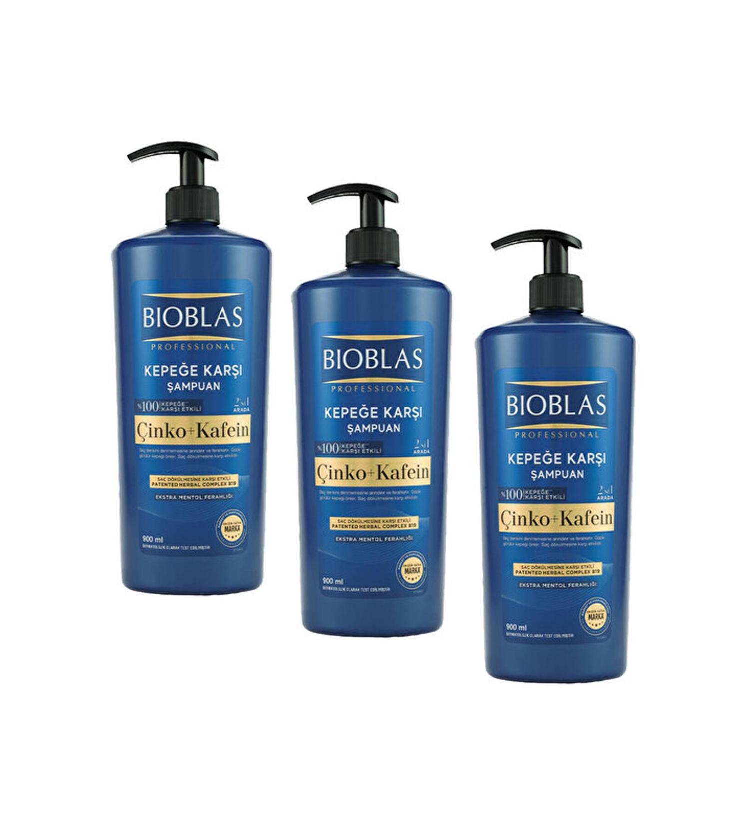 Bioblas Anti-Dandruff Shampoo 2 in 1 Zinc and Caffeine 900 ml 3 PIECES