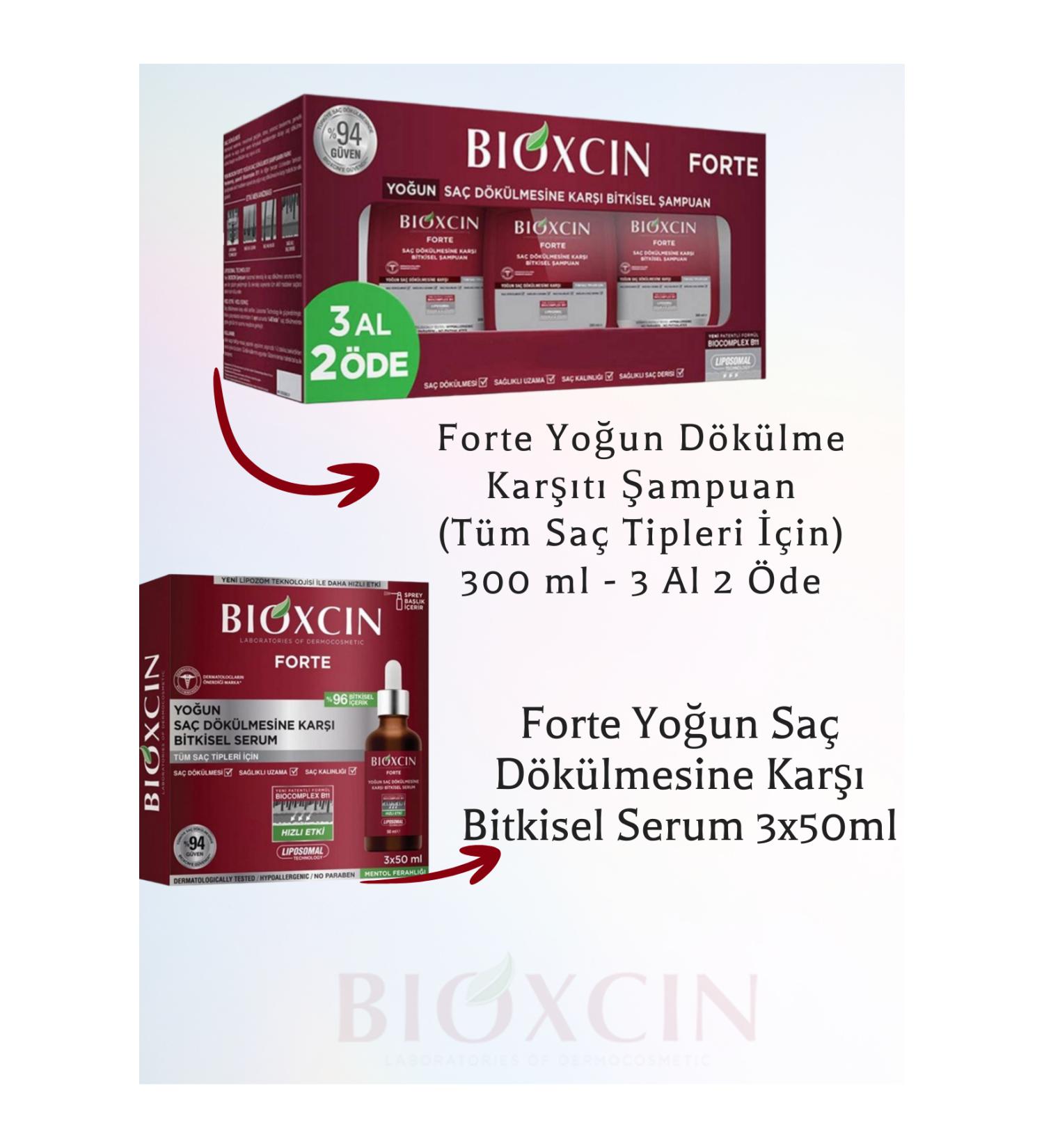 Bioxcin Forte Herbal Anti-Hair Loss Shampoo (3x300 ml) '&' Forte Herbal Serum (3x50 ml)