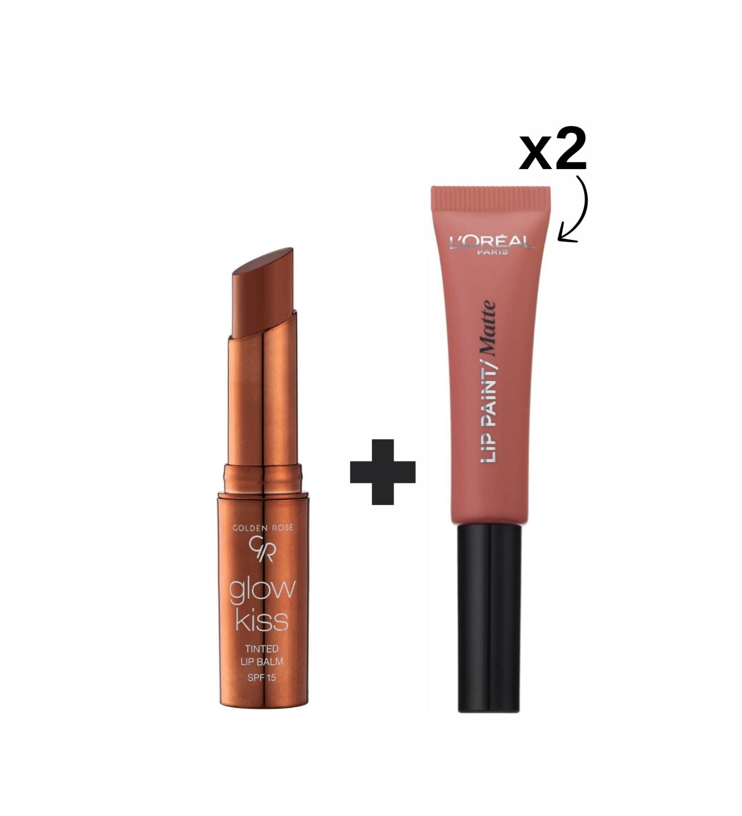 Golden Rose Glow Kiss Tinted Lip Balm No: 06 Choco Cake + Loreal Paris Infaillible Lip Paint Matte 201 Lipstick
