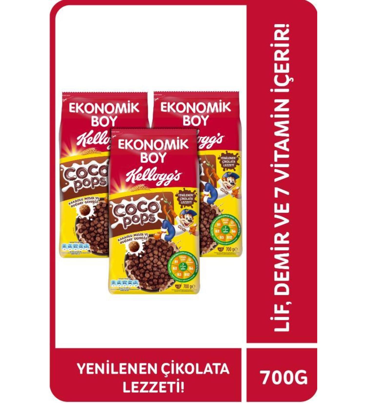 Kellogg's Coco Pops Chocolate Wheat and Corn Flakes 700 gr X 3 Pieces Contains Fiber Iron and 6 Vitamins - Buy Online on GoSupps.com