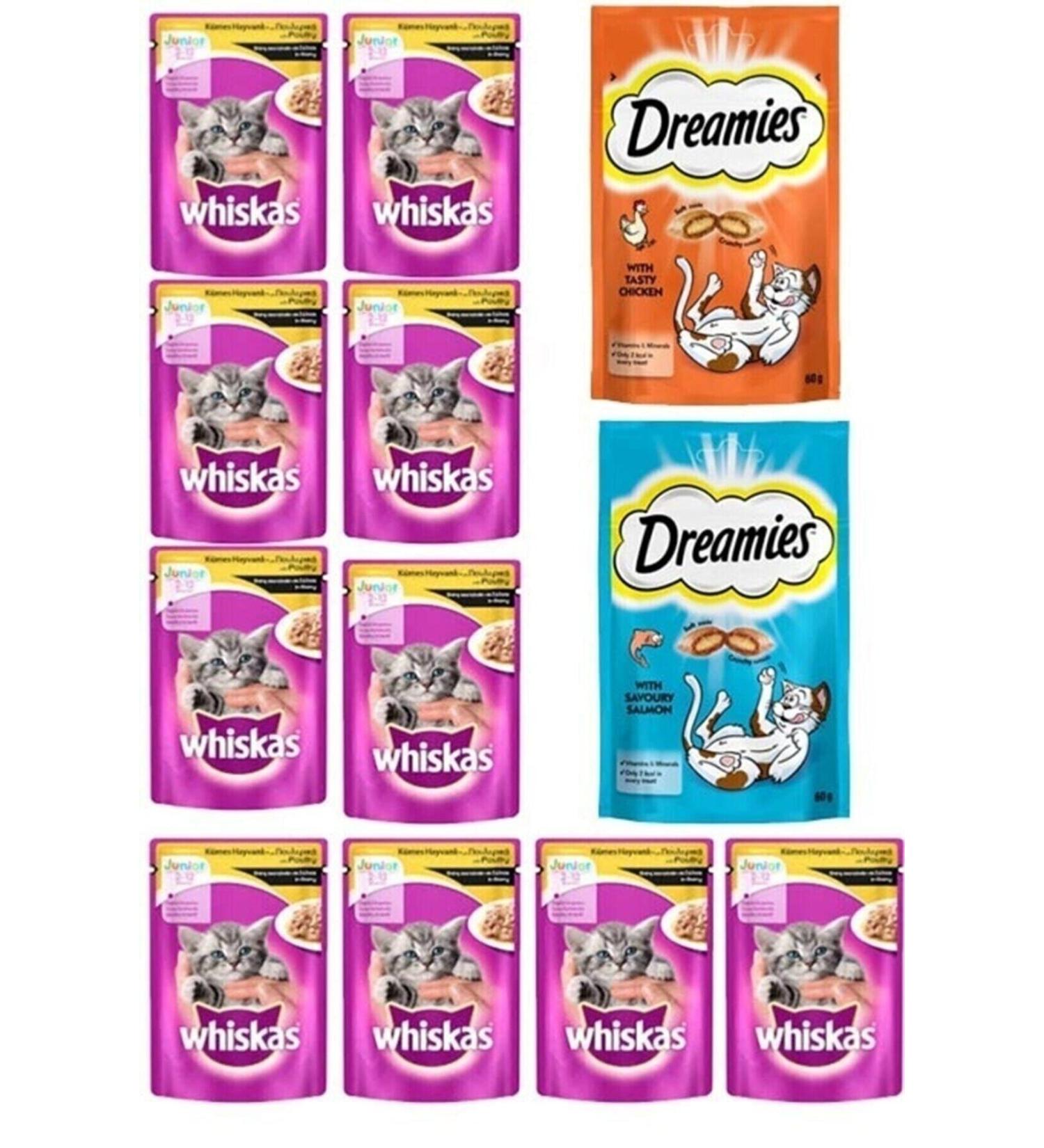teknotrust Pouch Kitten Mixed Meaty Wet Cat Food 100 Gr X10'lu + 2 Pieces Dreamies Cat Reward Biscuits