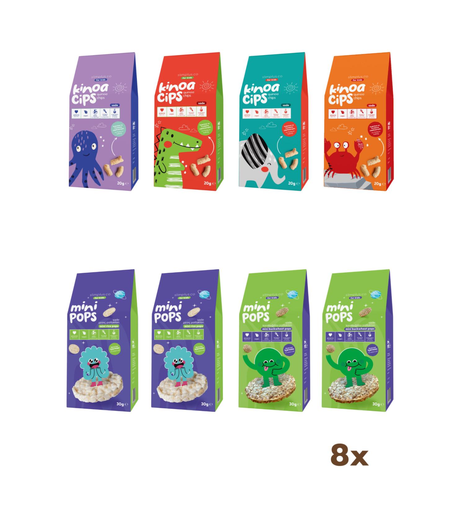 slimplus 4 Pack Plain Quinoa Chips and 4 Pack Mini Pops Rice and Buckwheat Crisps Mix Pack