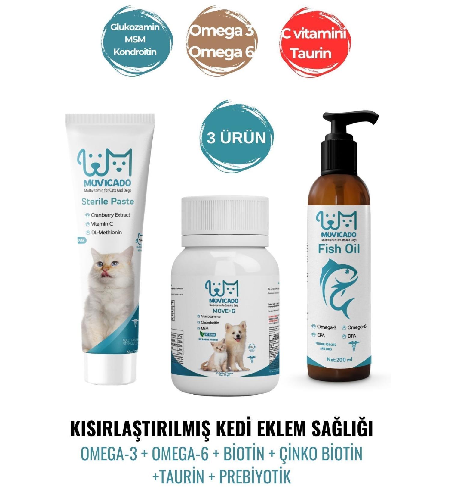 teknotrust Neutered Cat Joint Health Support Supplement Set Glucosamine Tablet Multivitamin Malt Fish Oil