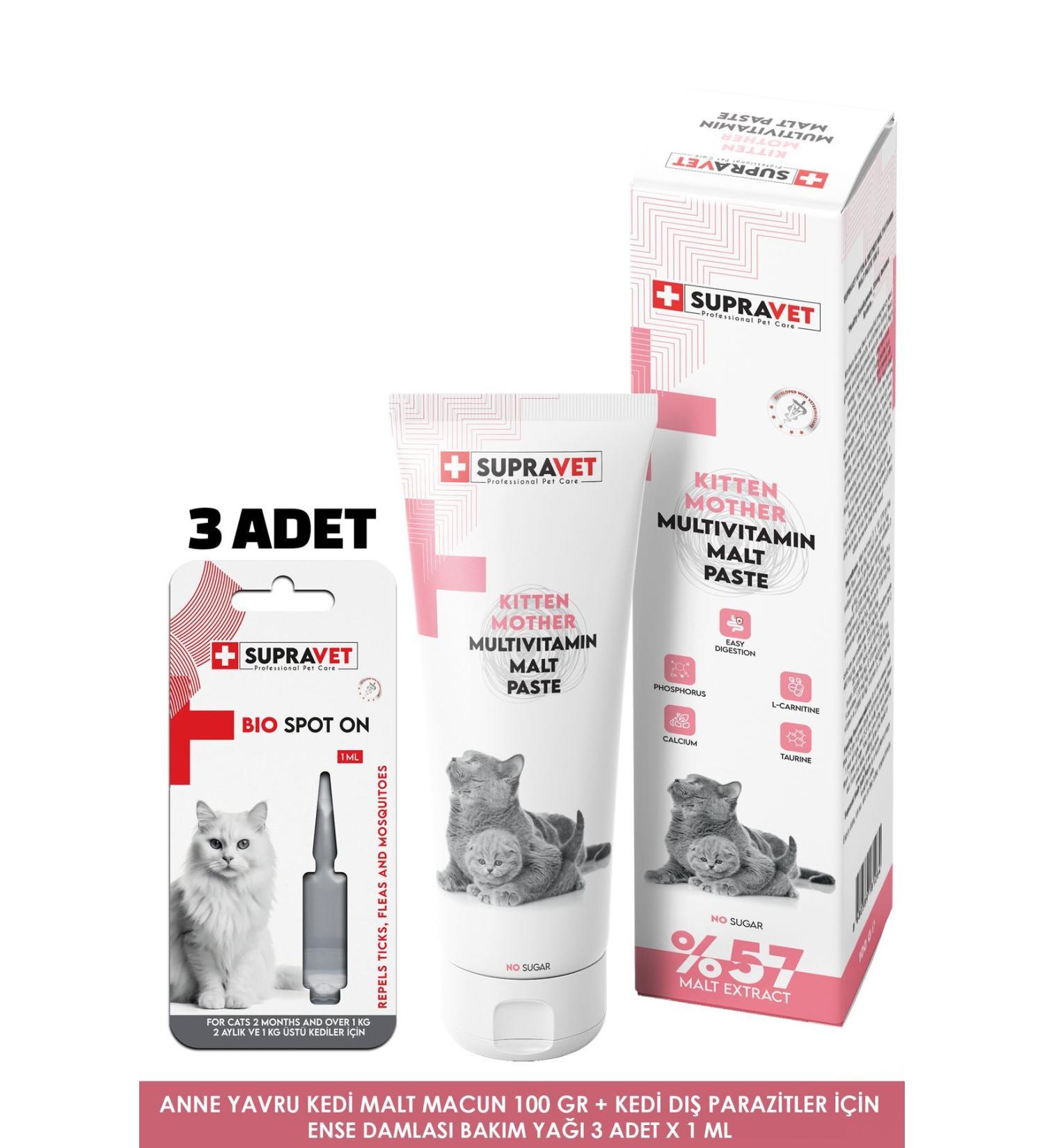 teknotrust Mother Kitten Malt Paste 100 Gr + Cat Parasite Care Oil Drops 3 PCS