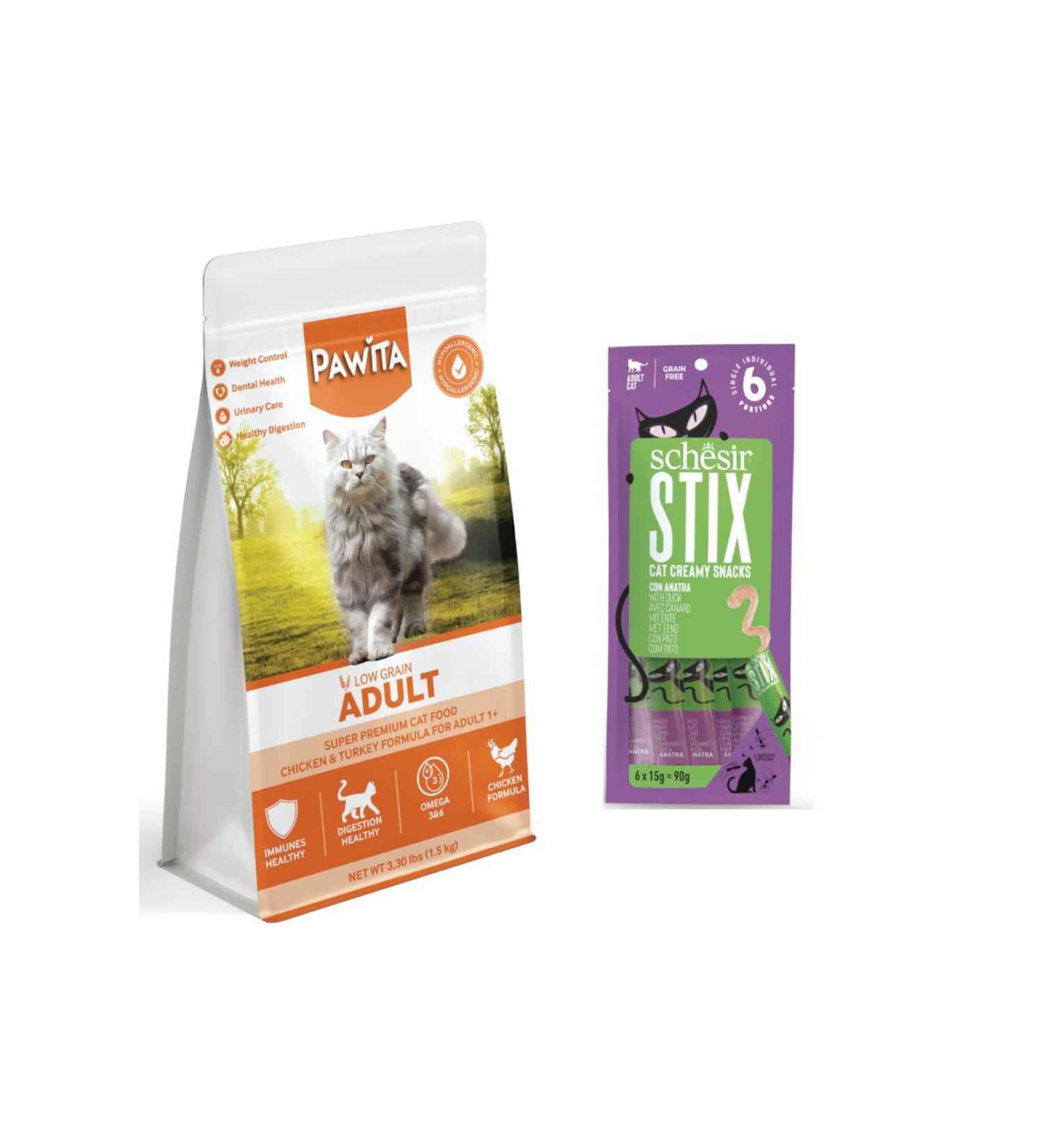 teknotrust Hypoallergenic Chicken Adult Dry Cat Food 1.5 Kg + Schesir Cat Reward Cream 6 pcs 1 piece