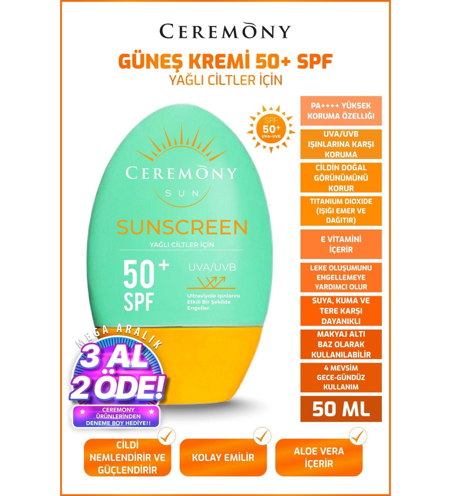 Ceremony Uva-uvb High Protection Natural Looking Fast Absorbing 50 Spf Sun Cream Oily Skin 50ml - Buy Online on GoSupps.com