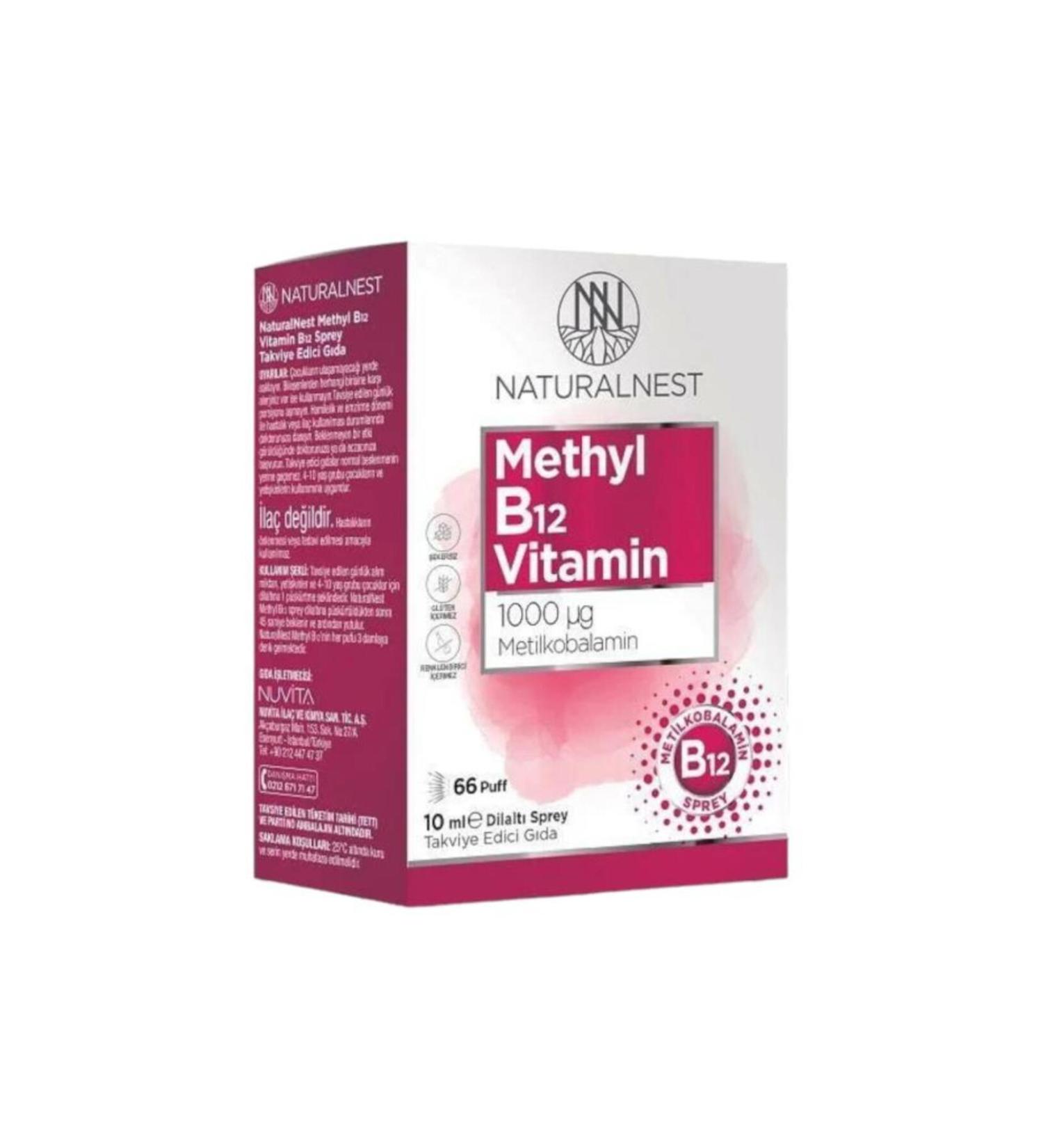 Natural Nest Methyl B12 Vitamin 1000 Mcg 10 ml Sublingual Spray (66 PUFF)