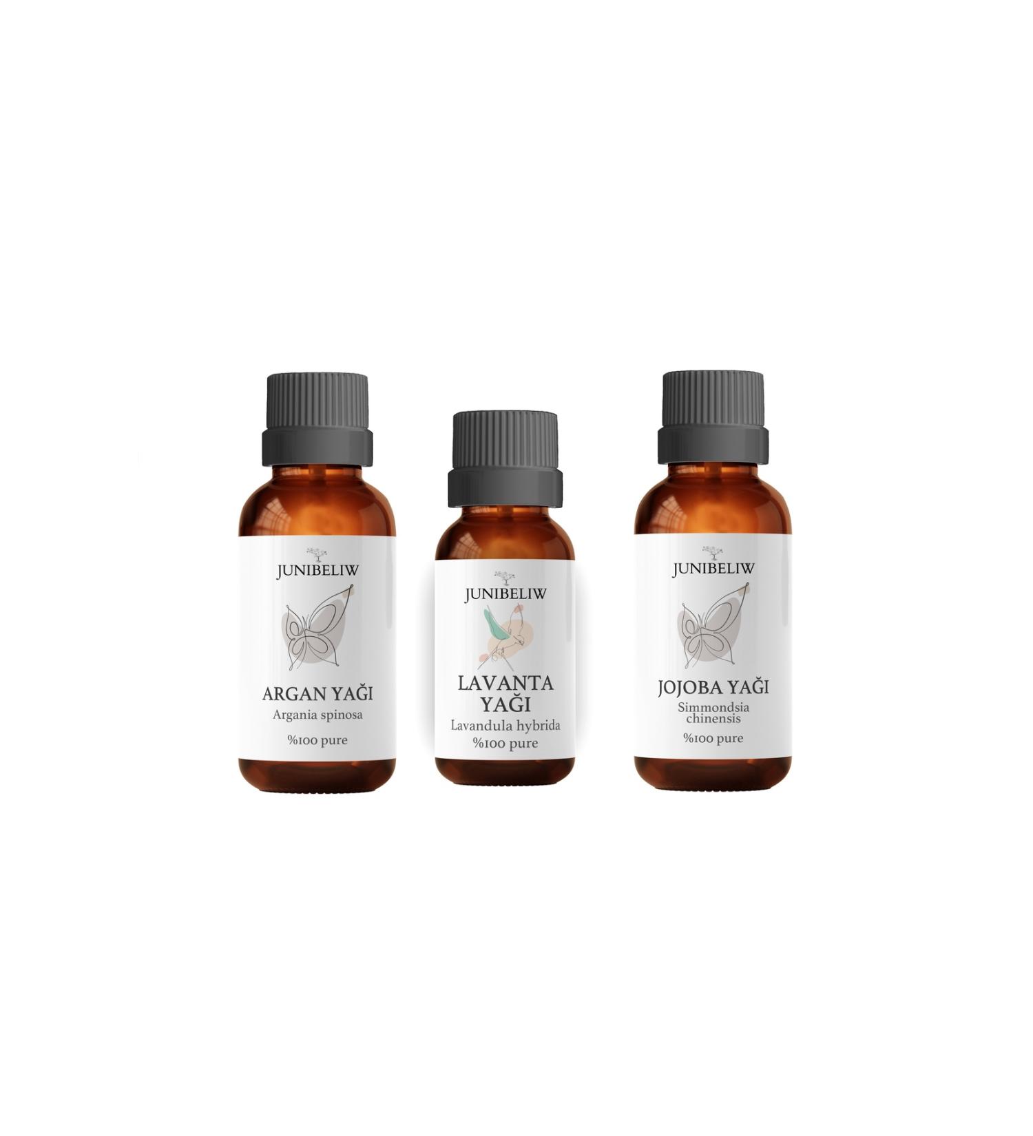 JUIWI Set of 3 Lavender Oil 10ML Argan Oil 20ml Jojoba Oil 20ml Pure 0 Natural Glass Bottle