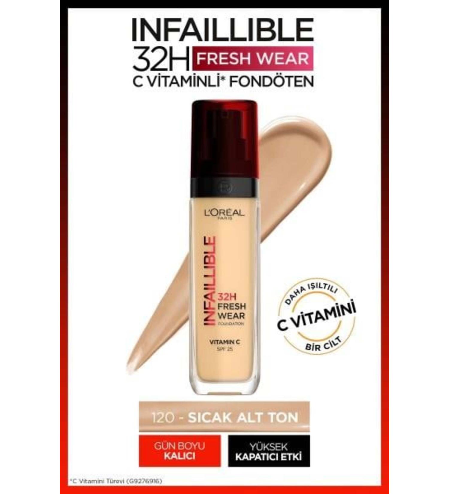 L'Oreal Paris L'Or al Paris Infaillible 32H Fresh Wear Vitamin C Foundation - 120 Golden Vanilla