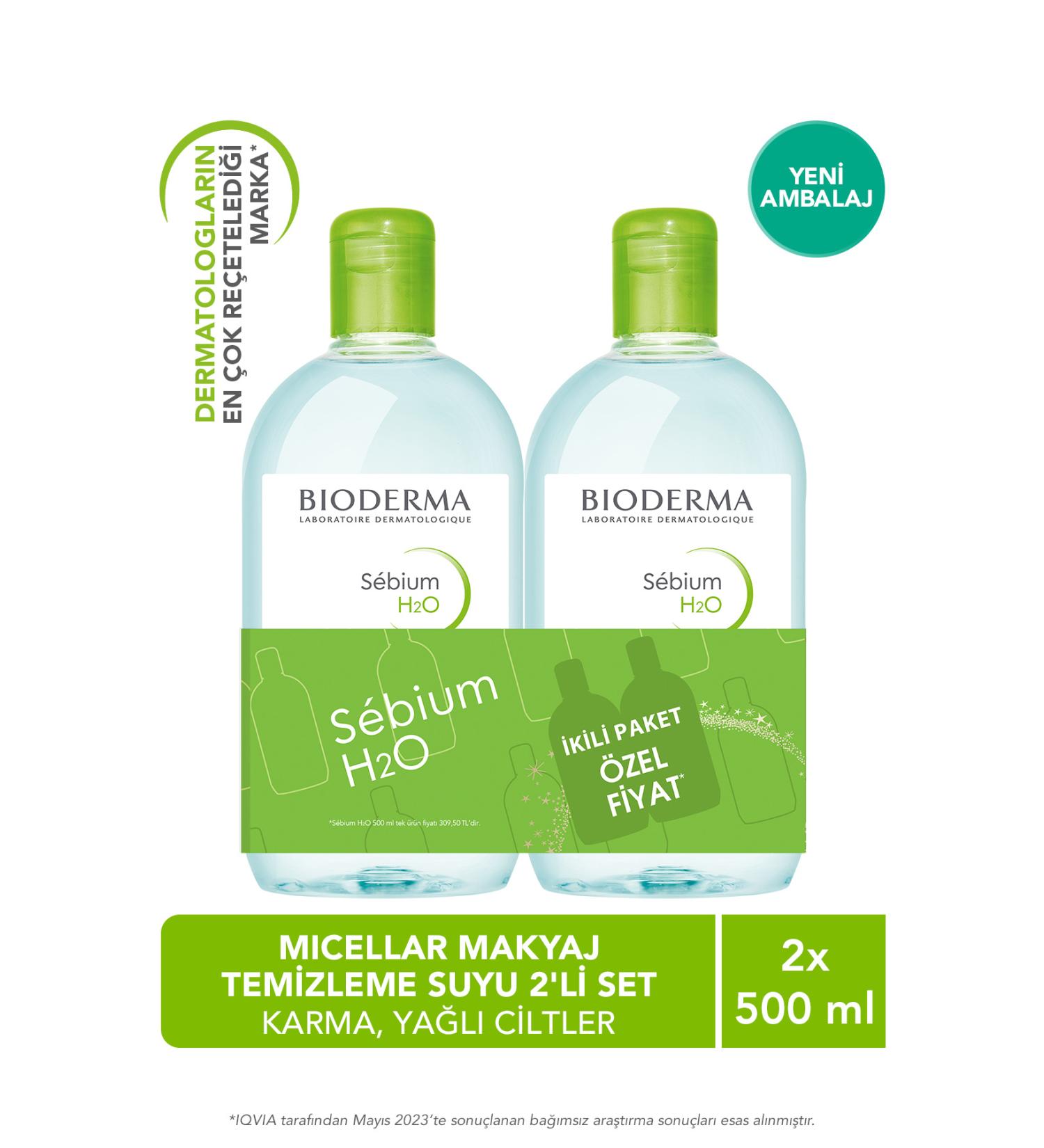 Bioderma Sebium H2o Face and Make-up Cleansing Water 500 ml X 2 Pieces - Buy Online on GoSupps.com
