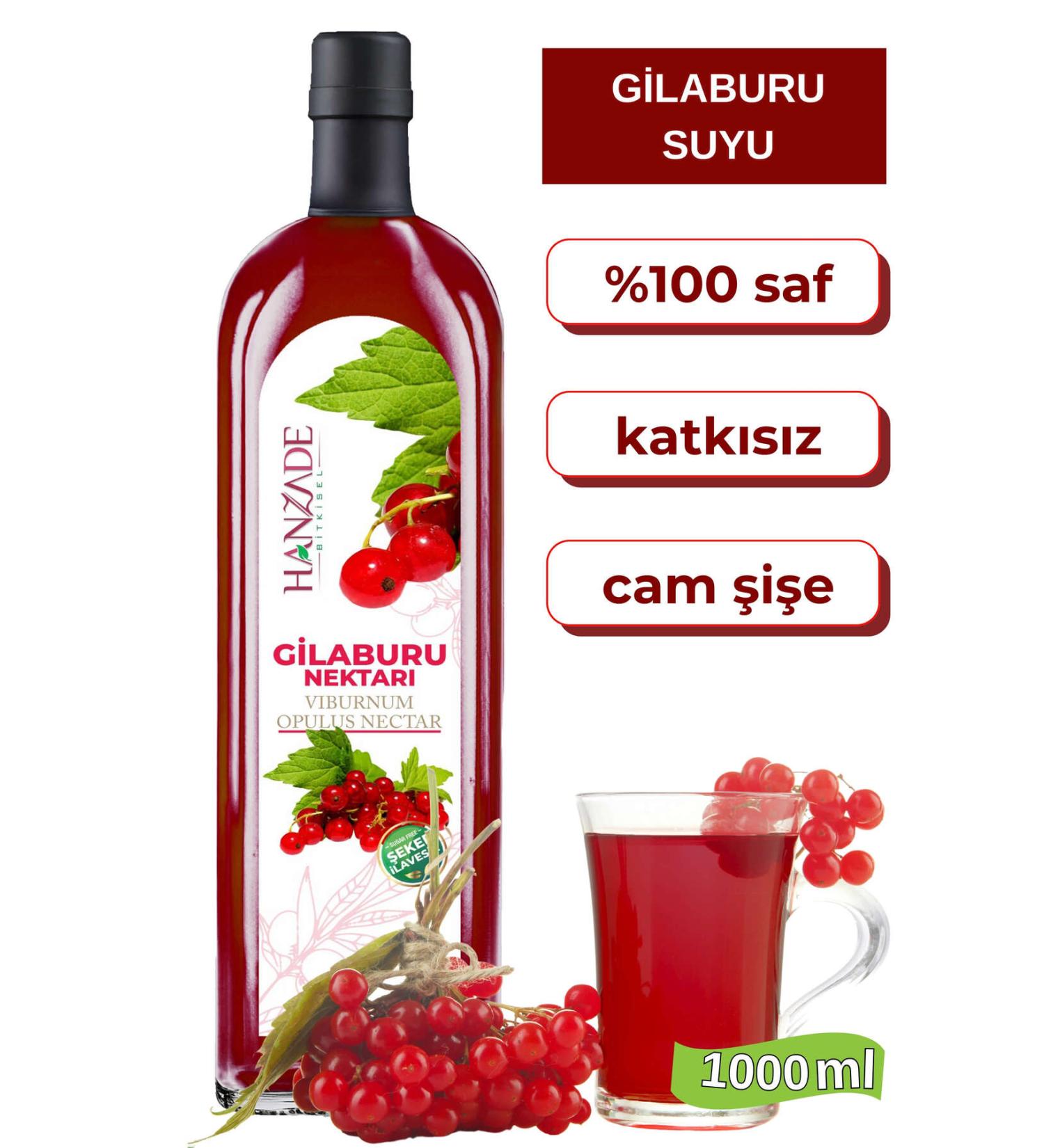 Hanzade Herbal Gilaburu Juice Nectar 1 Liter No Sugar Added Glass Bottle