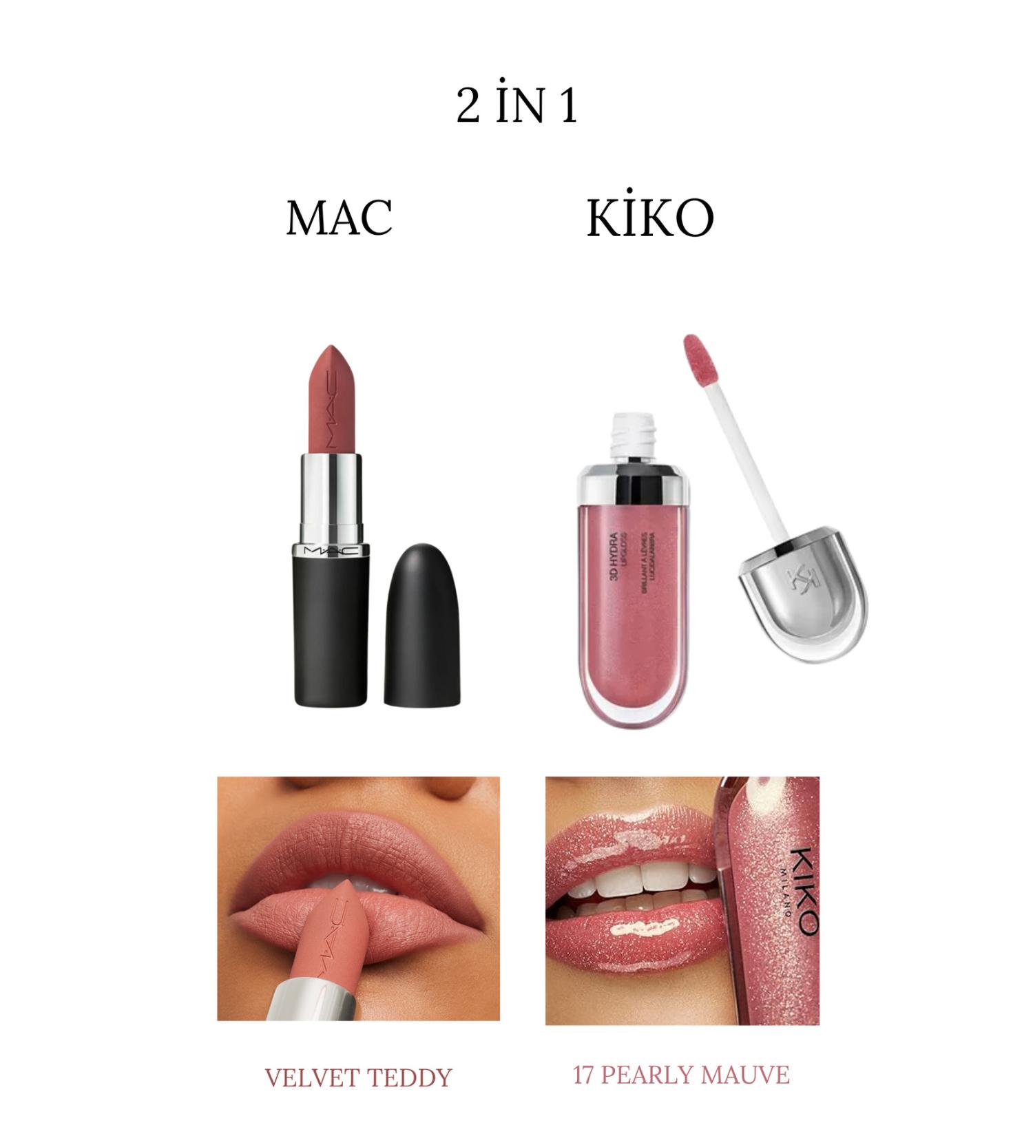 KIKO 3d Hydra Lipgloss 17 Pearly Mauve and M A CXIMAL Silky Matte Lipstick Velvet Teddy Make Up - Buy Online on GoSupps.com