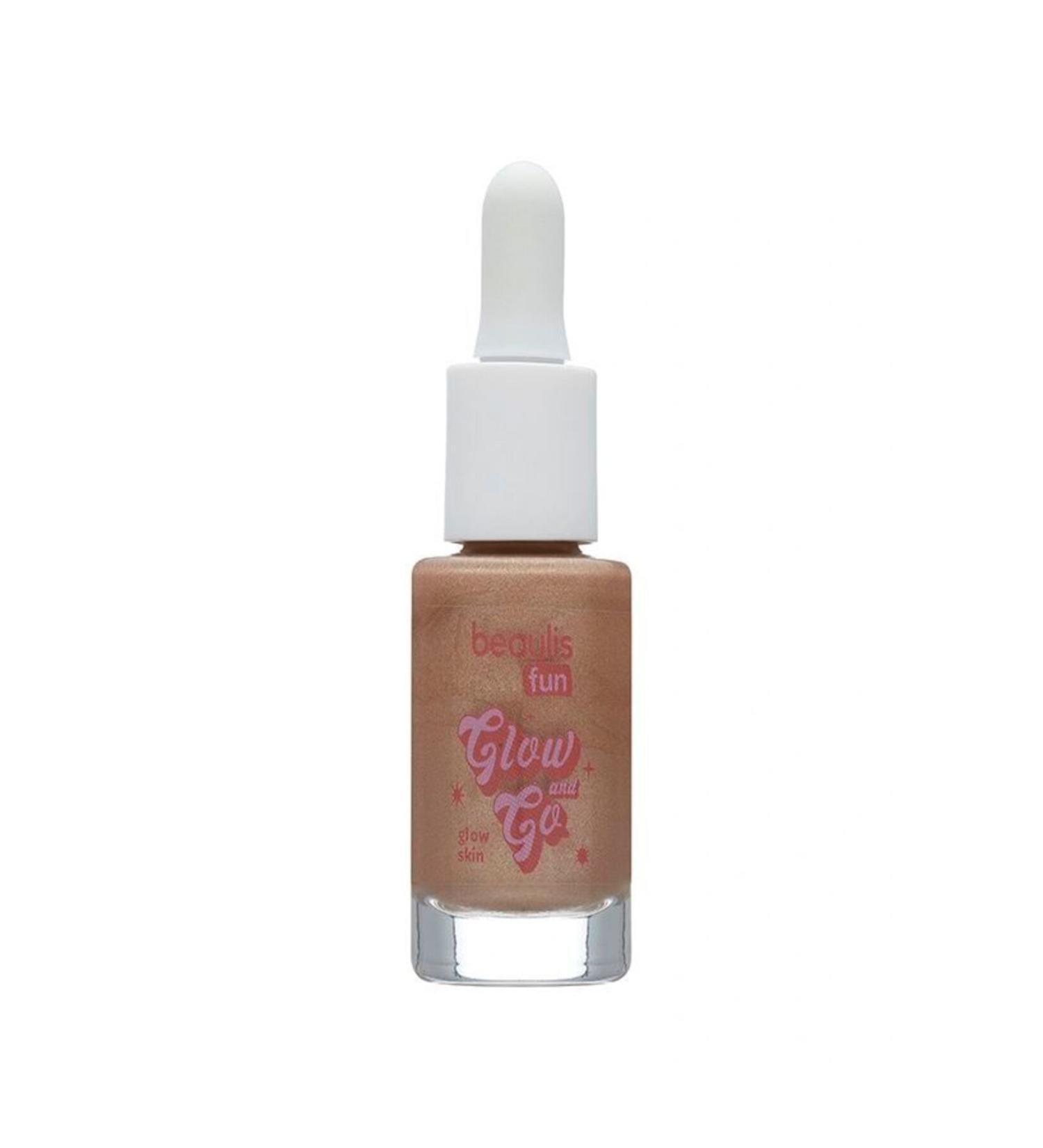 beaulis fun Glow and Go Brightening Tinted Moisturizing Makeup Base Liquid formula and dropper packaging