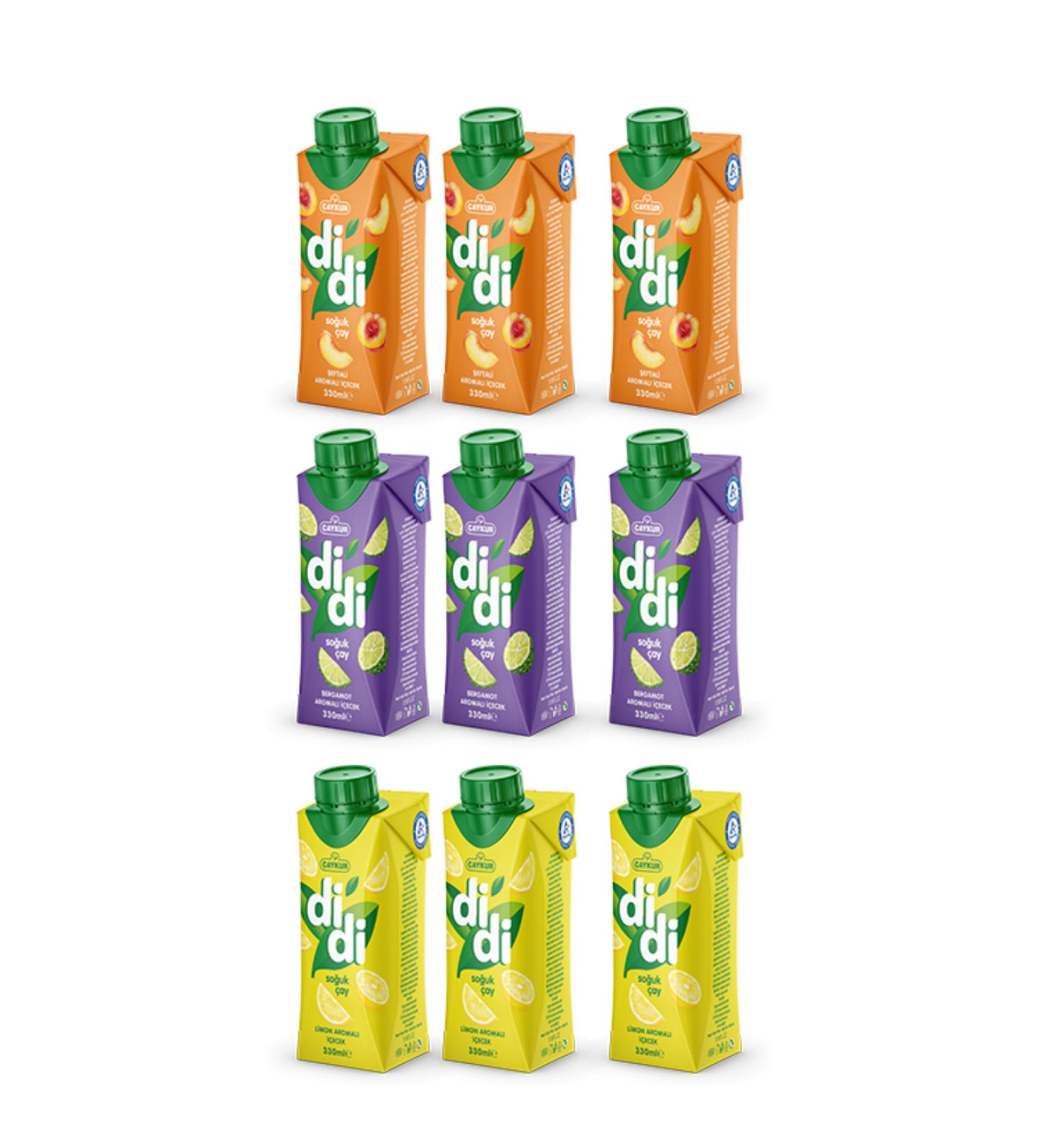 aykur Didi Bergamot - Peach - Lemon Flavored Iced Tea 330 Ml Peach x 9 Pieces