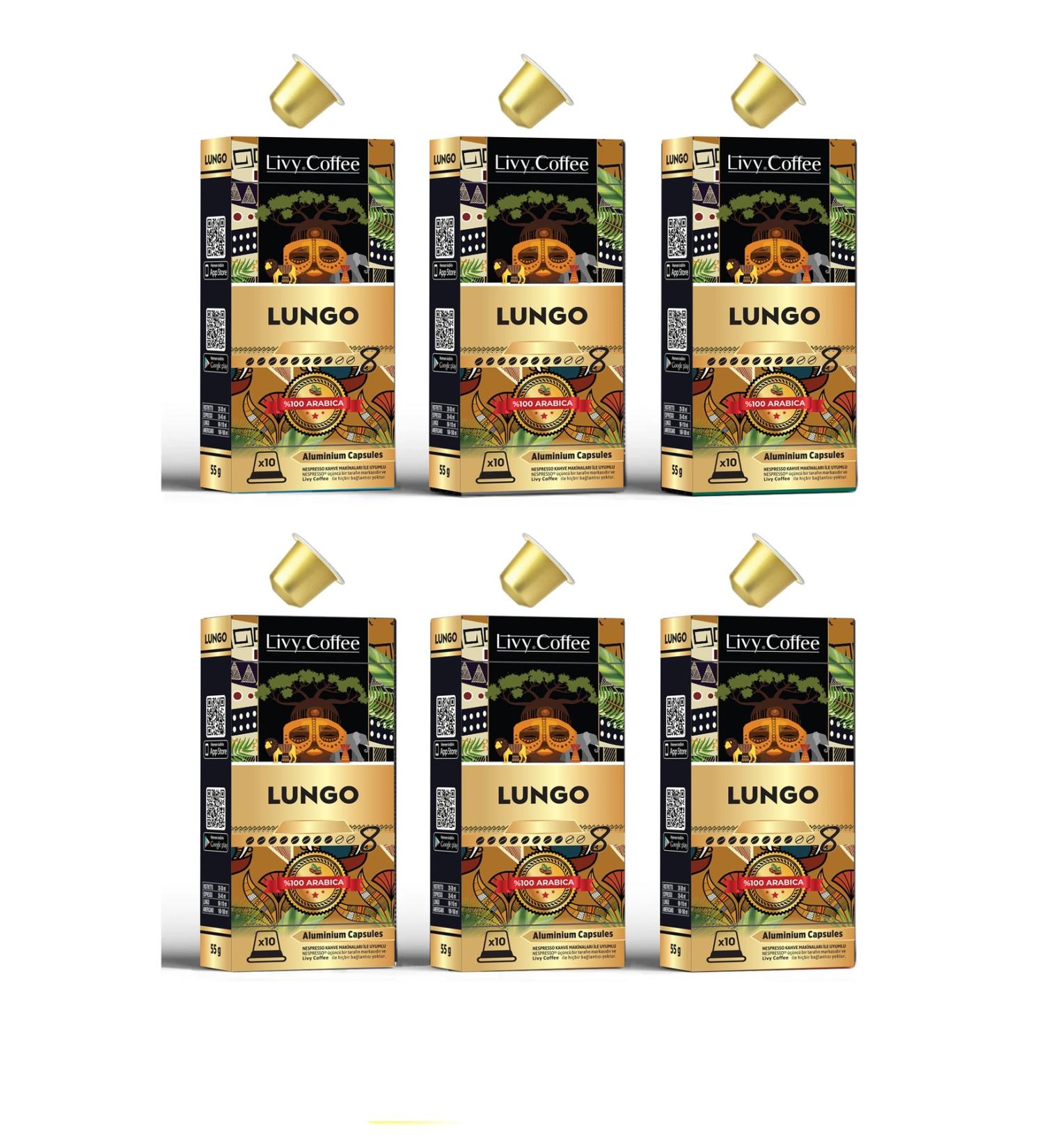 Livy Coffee Aluminum Nespresso Compatible Capsule Coffee Lungo 60 Capsules