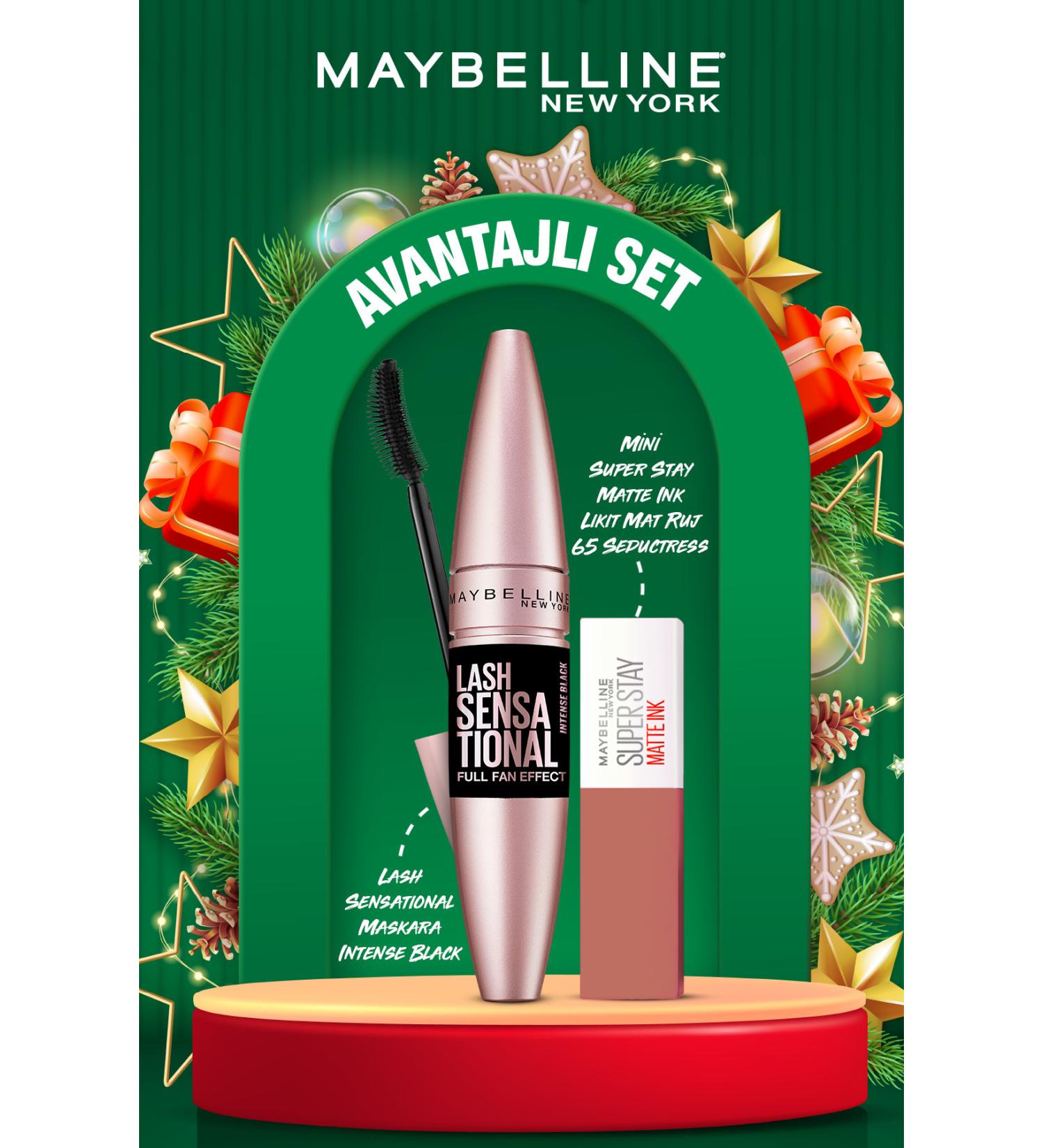 Maybelline New York 2-pack Lash Sensational Extra Black Mascara + Mini Super Stay Matte Ink Liquid Matte Lipstick 65 Seductress - Buy Online on GoSupps.com