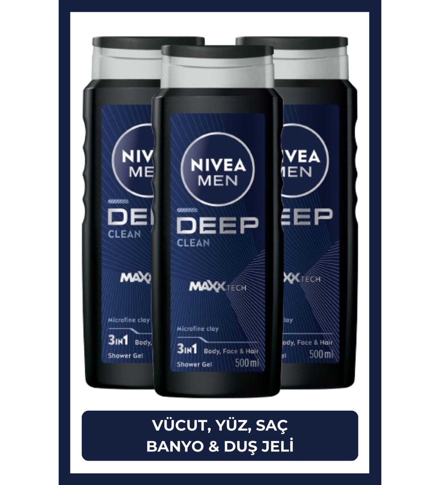 NIVEA MEN Men's Deep Dimension Bath and Shower Gel 500ml 3 in 1 Complete Care Body Hair Face - Buy Online on GoSupps.com