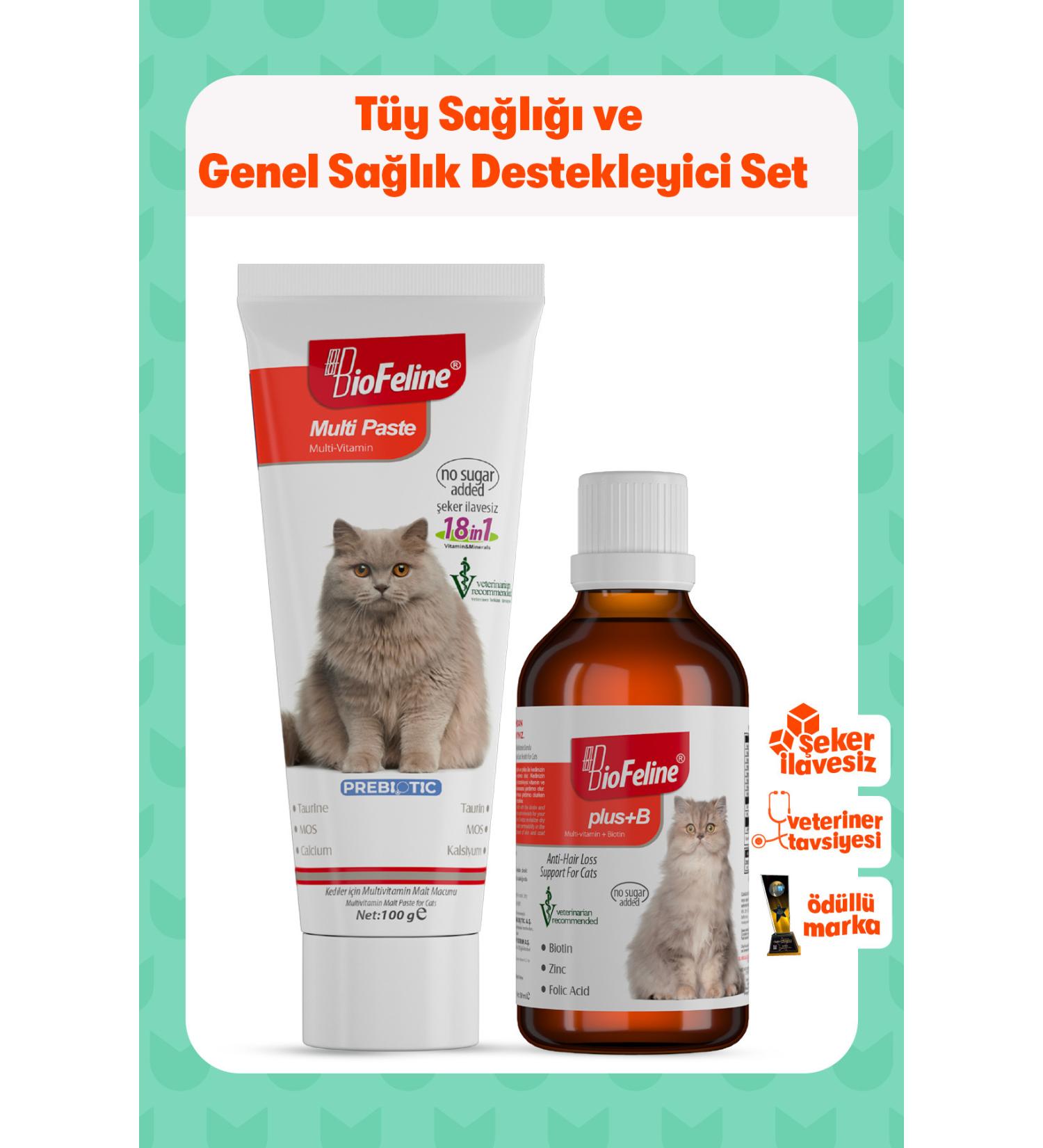 BioFeline Plus B for Cats 50ml & Multi Paste 100g | Cats' Fur Health and General Health Support Set - Buy Online on GoSupps.com