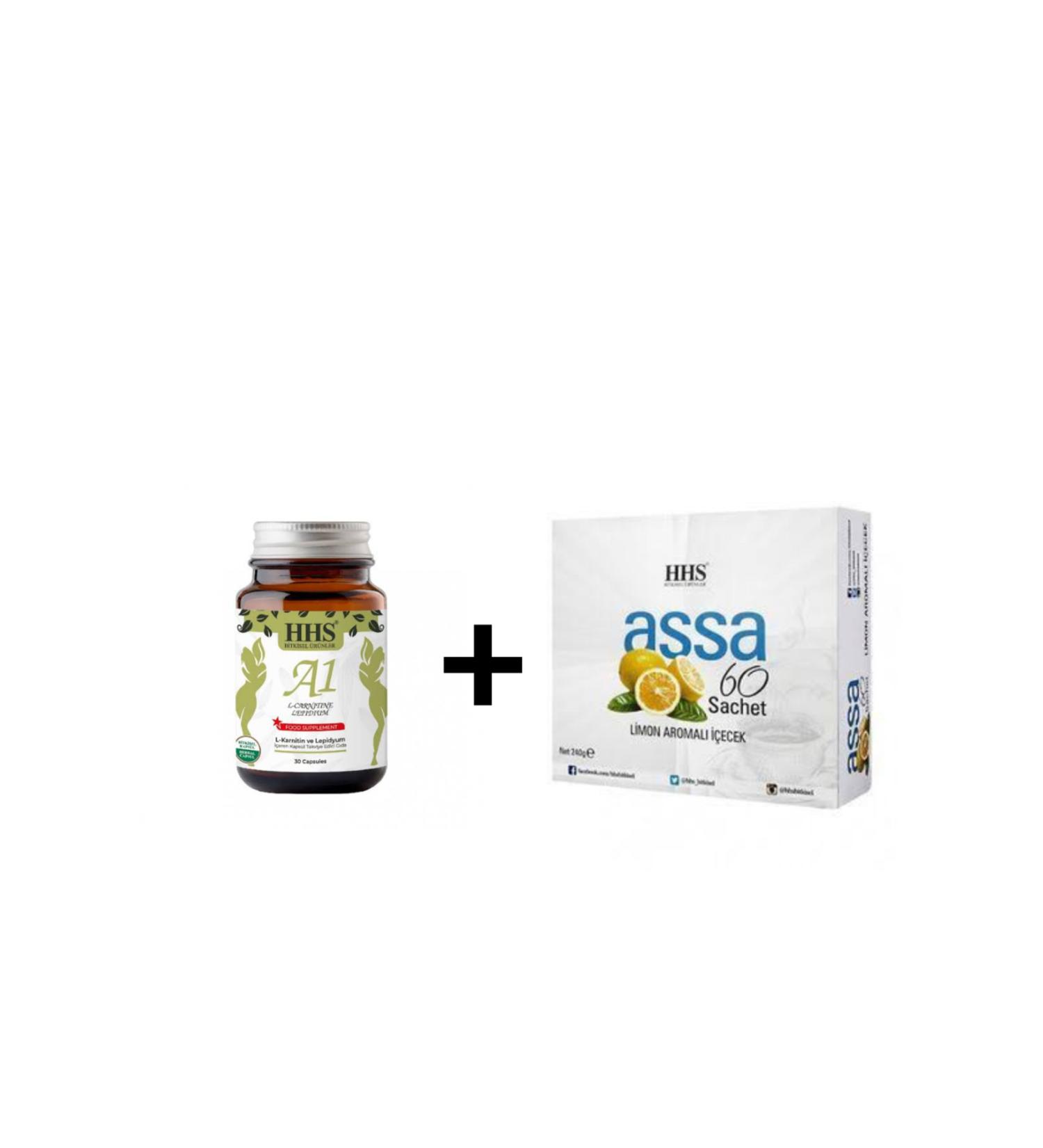 HHS HEALTH PRODUCTS A1 l carnitine herbal capsule + hhs 60 sachet herbal form tea set