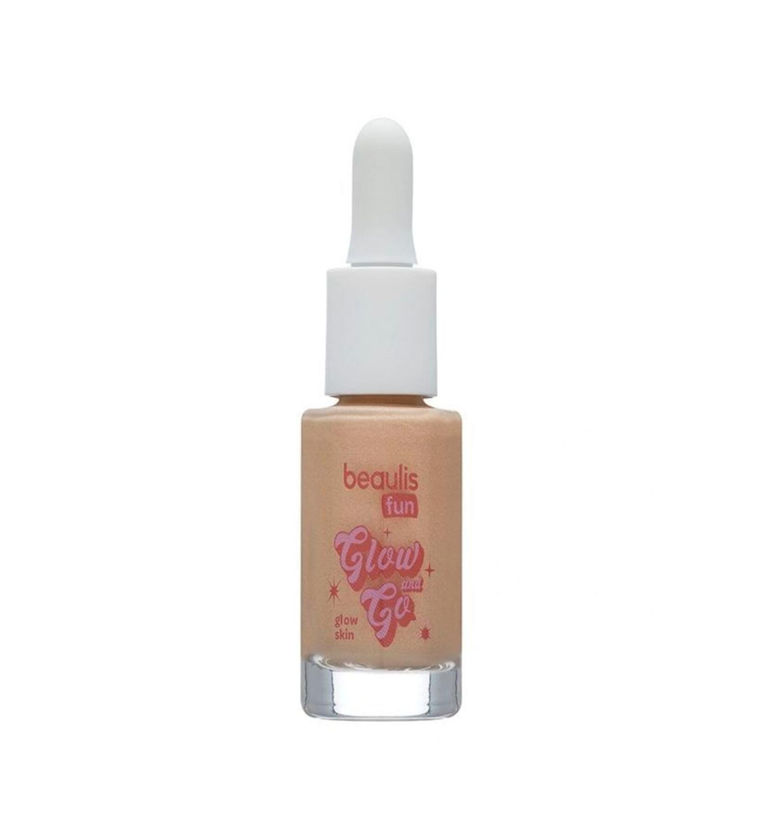 beaulis fun Glow and Go Brightening Tinted Moisturizing Makeup Base Liquid formula and dropper packaging