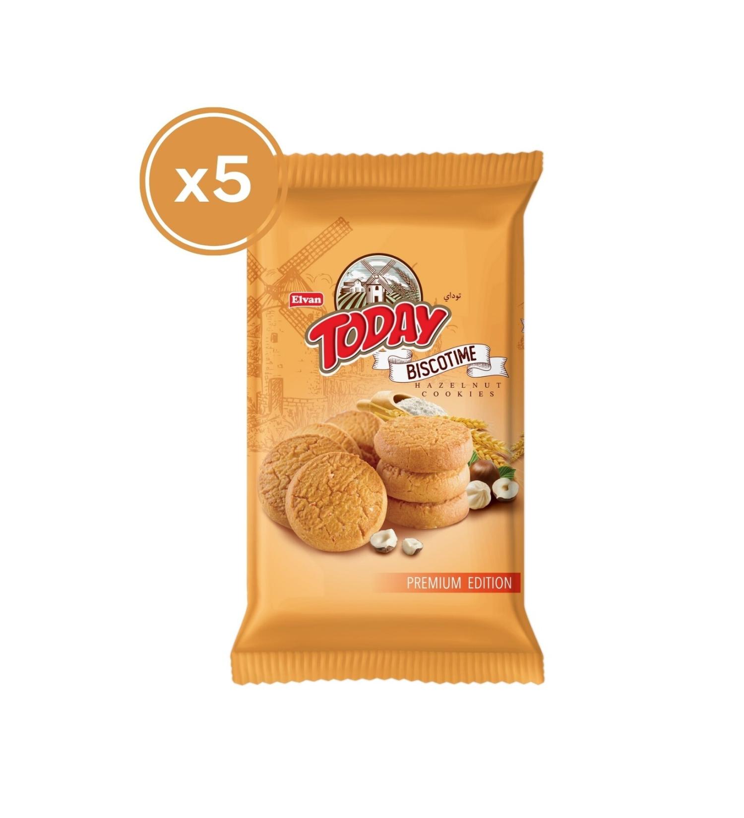 Elvan Biscotime Hazelnut Chip Cookies 250 Gr. (5 Pieces)