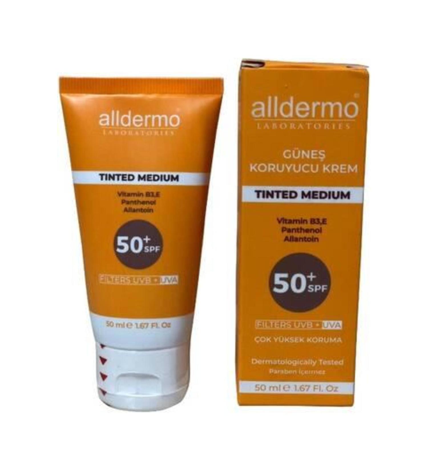 Alldermo Spf 50 Tinted Medium Sunscreen Cream 50 ml Tube